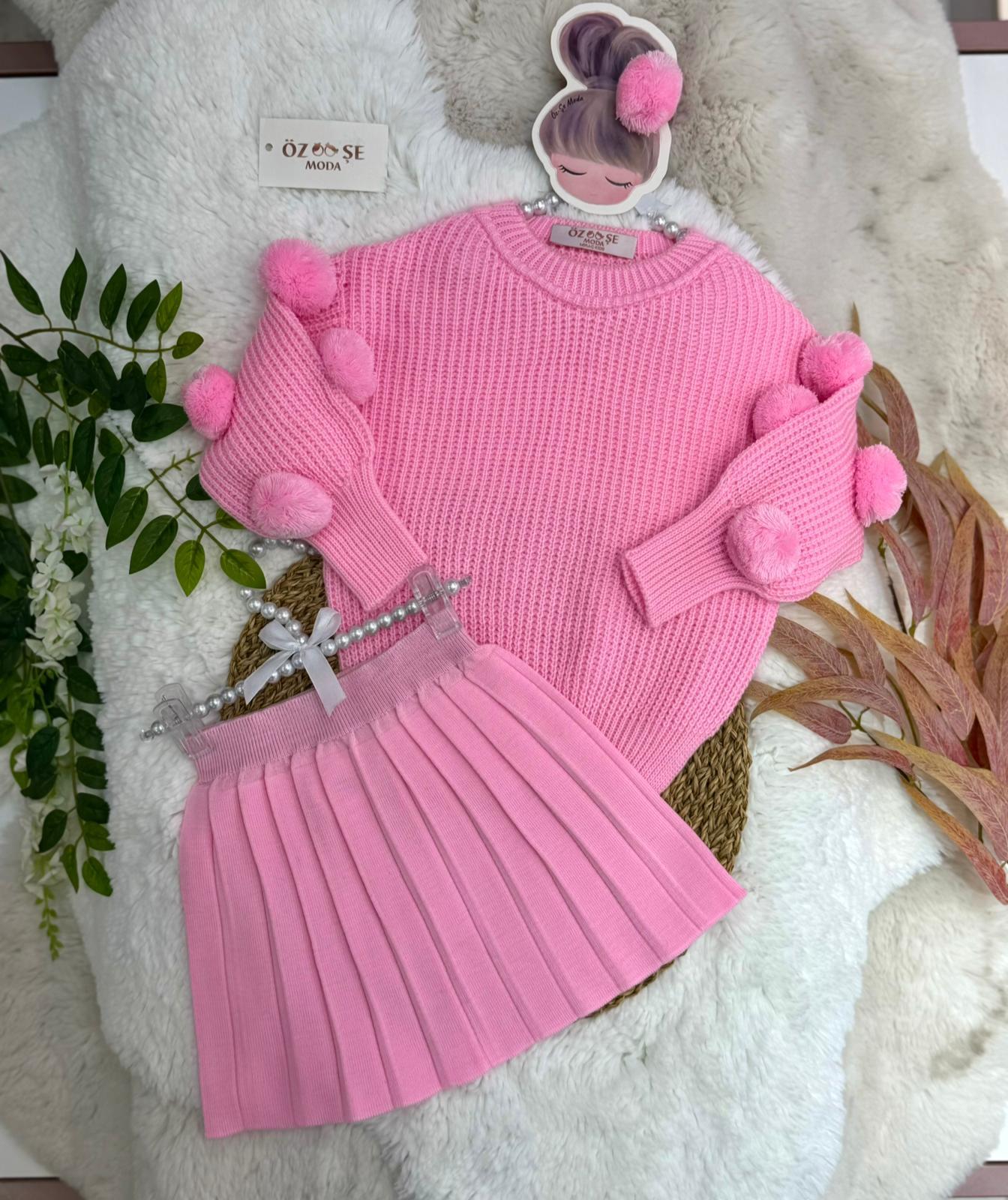 Pembe Ponpon Kol Kazak Tütü Etek Takım