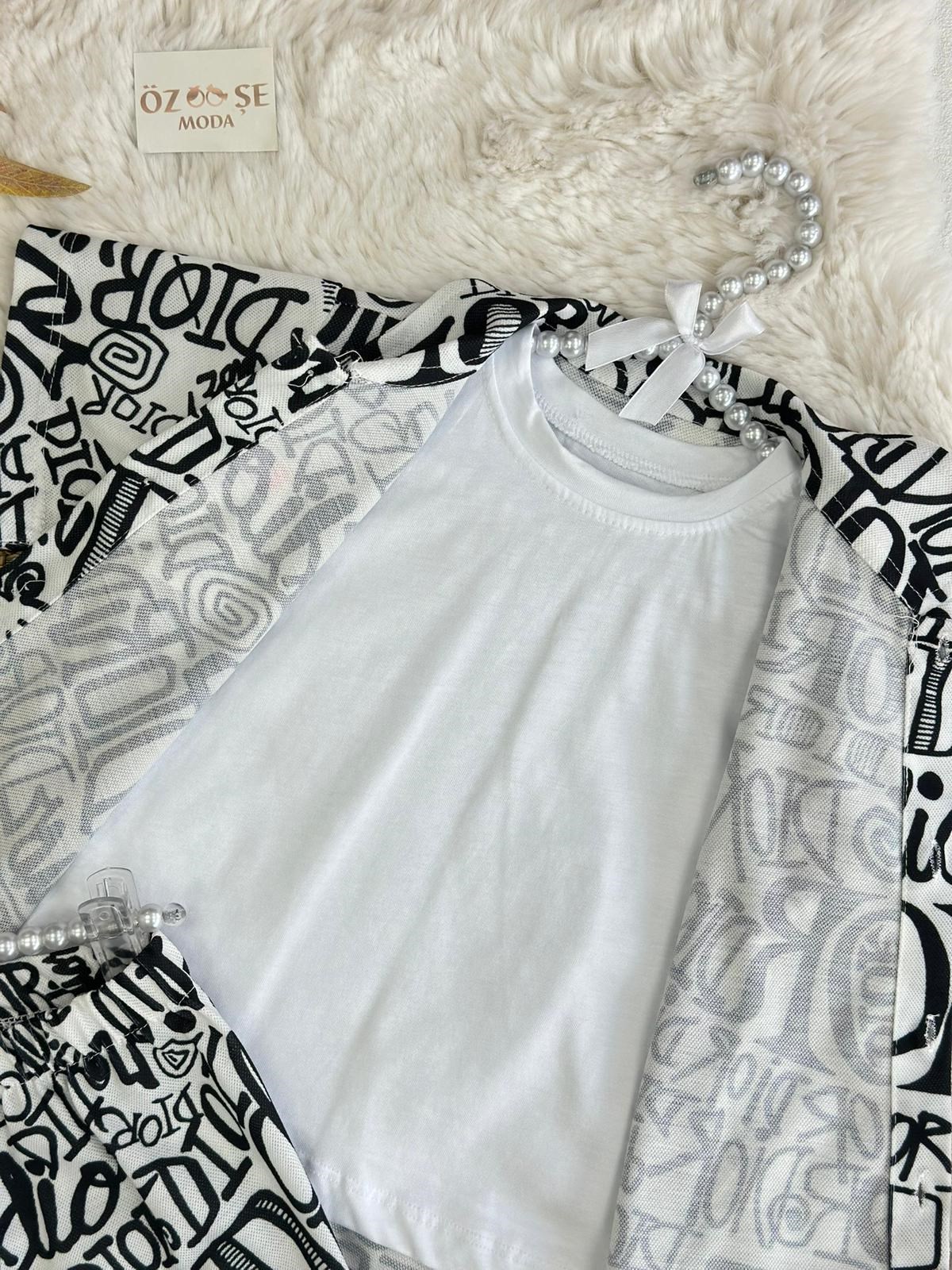 Unisex Markalı Monogram Gömlek Şort Tişört 3'lü Takım