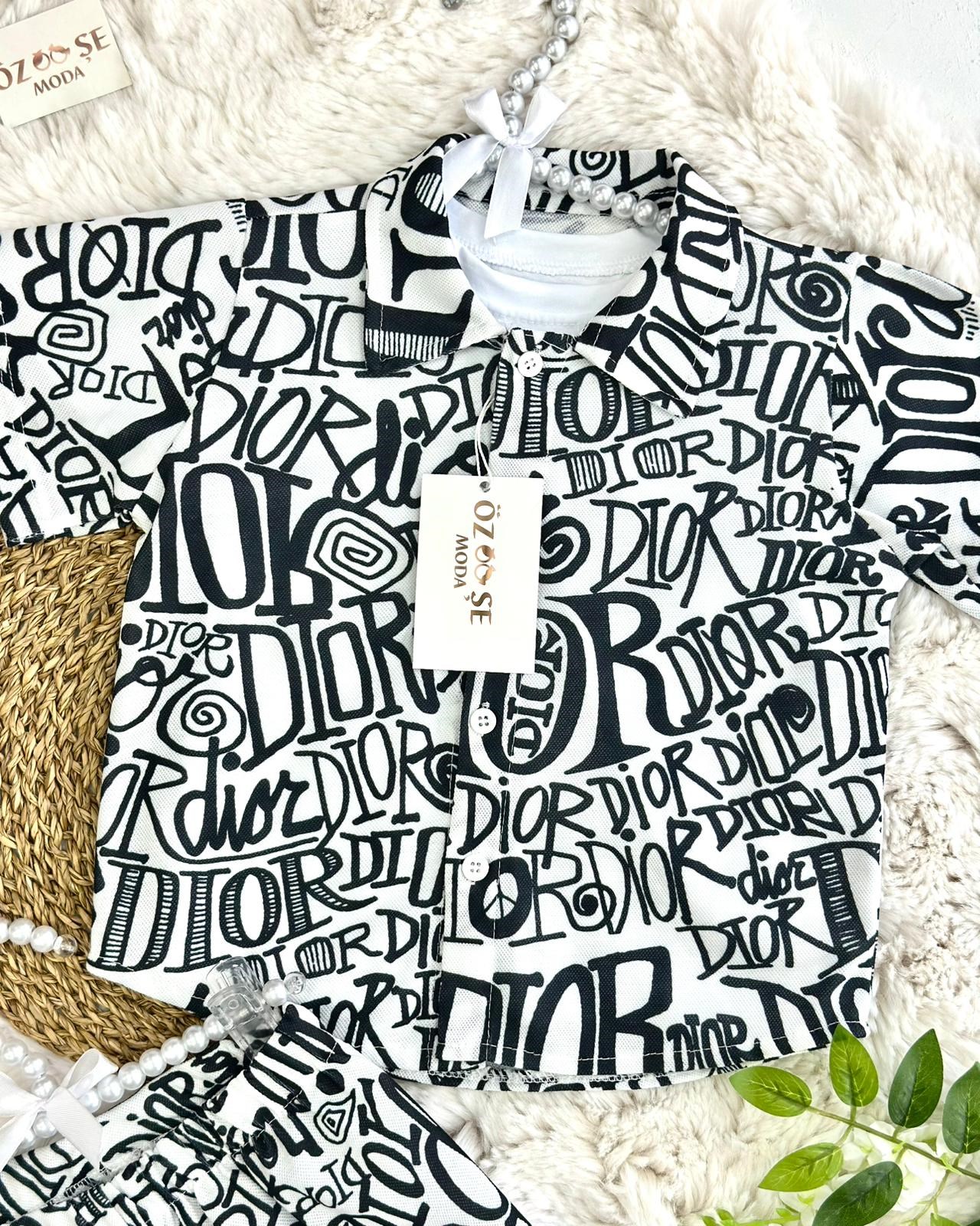 Unisex Markalı Monogram Gömlek Şort Tişört 3'lü Takım