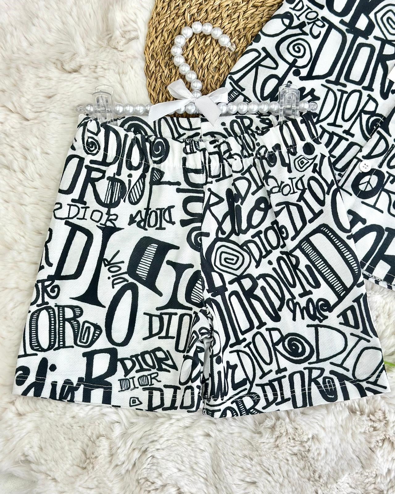 Unisex Markalı Monogram Gömlek Şort Tişört 3'lü Takım