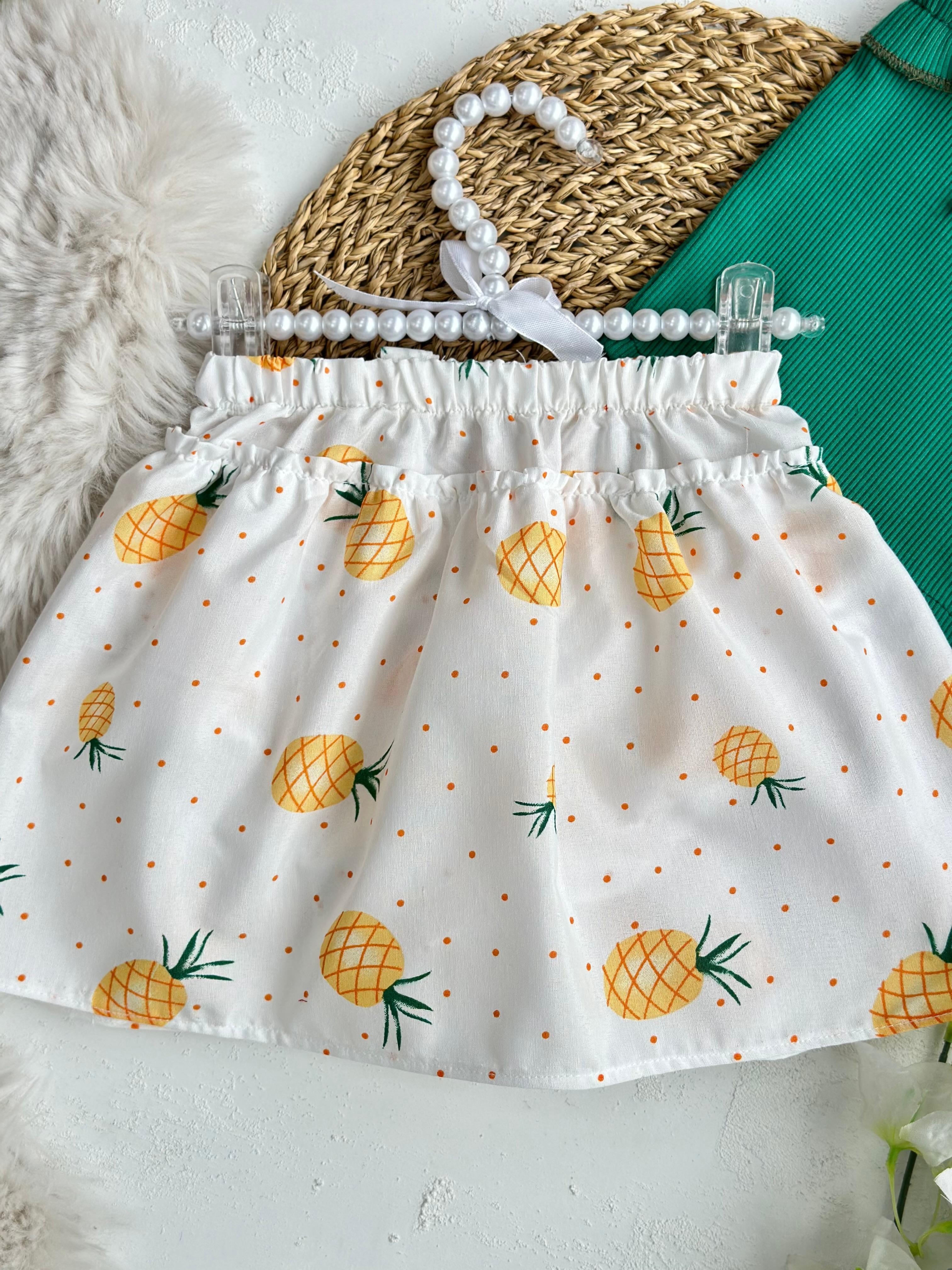 Yeşil Üst Ananas Şort Etek İkili Takım