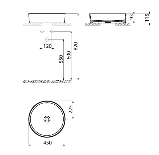 Creavit Loop Yuvarlak Çanak Lavabo, 45 cm Kömür Siyah