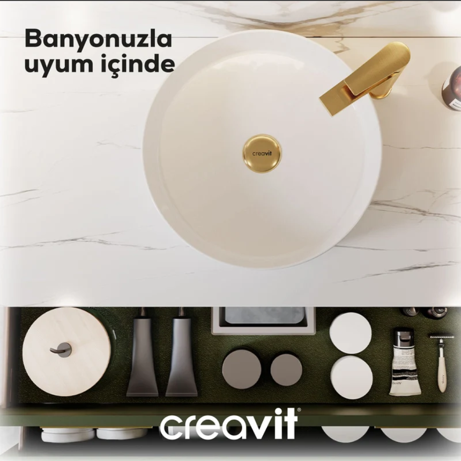 Creavit Loop Yuvarlak Çanak Lavabo, 45 cm Beyaz