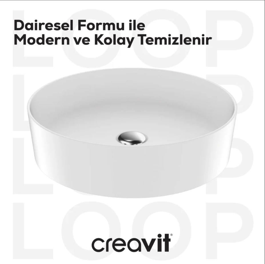 Creavit Loop Yuvarlak Çanak Lavabo, 45 cm Beyaz