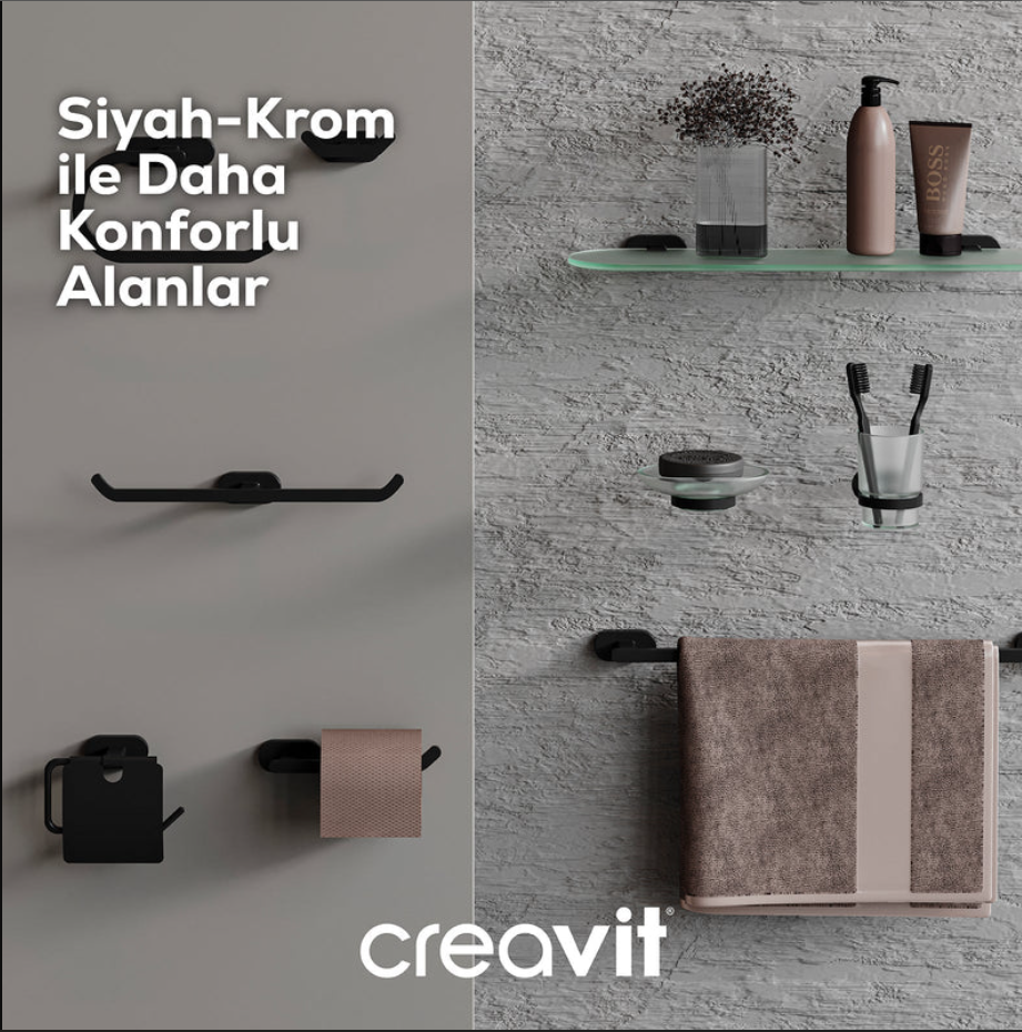 Creavit Planet Tuvalet Kağıtlığı (Mat Siyah)