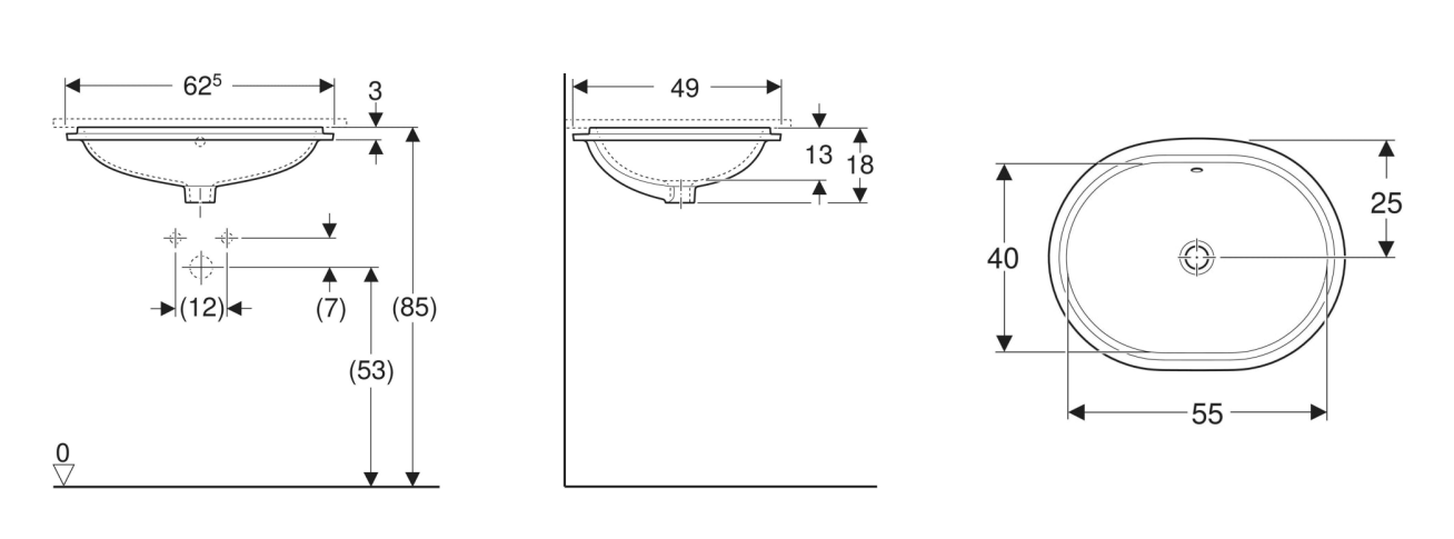 Geberit Variform Tezgahaltı Lavabo 40x55 cm Eliptik