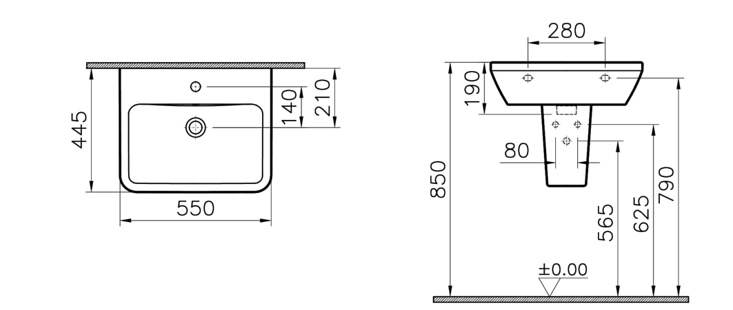 Vitra Integra 55 Cm Lavabo + Yarımayak