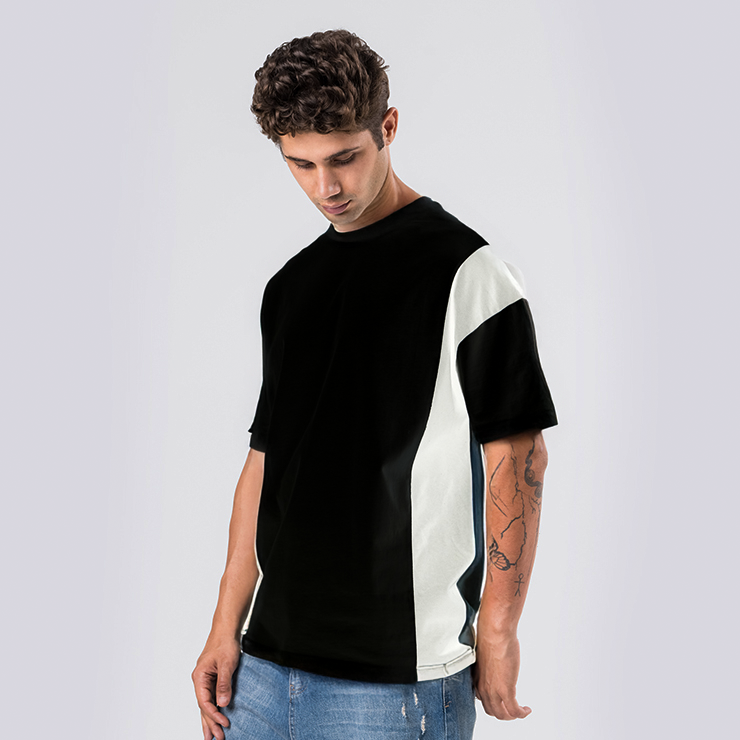 T-SHIRTDM-46OVERSİZE SİYAH BEYAZ ŞERİT DETAYLI T-SHIRT
