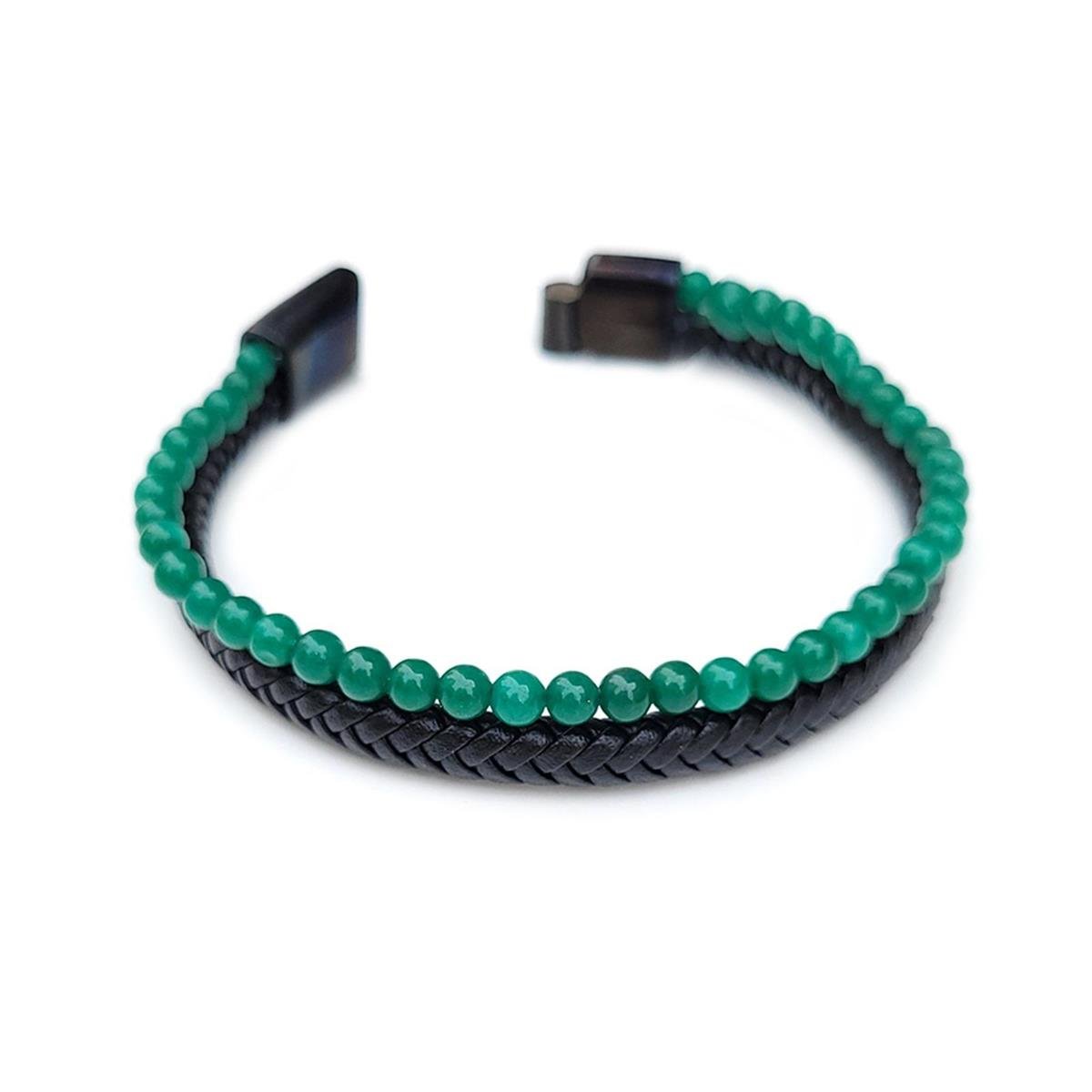 Akik Taşlı Deri Kordonlu Çelik Erkek Bileklik