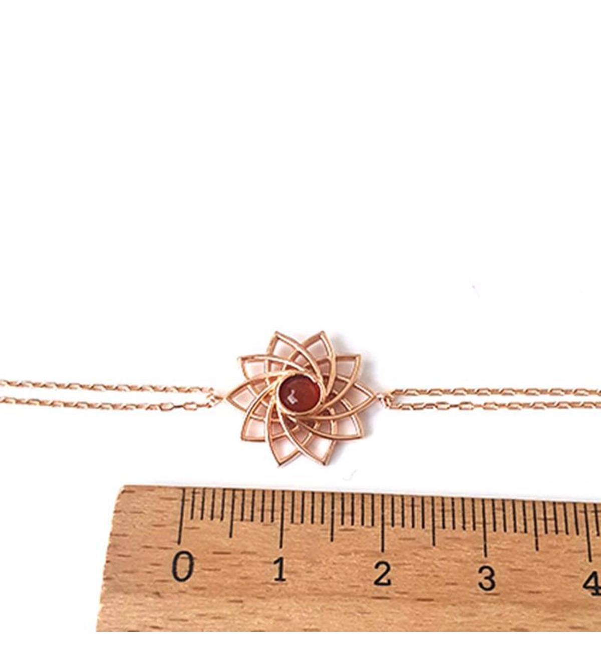 Akik Taşlı Gümüş Lotus Bileklik