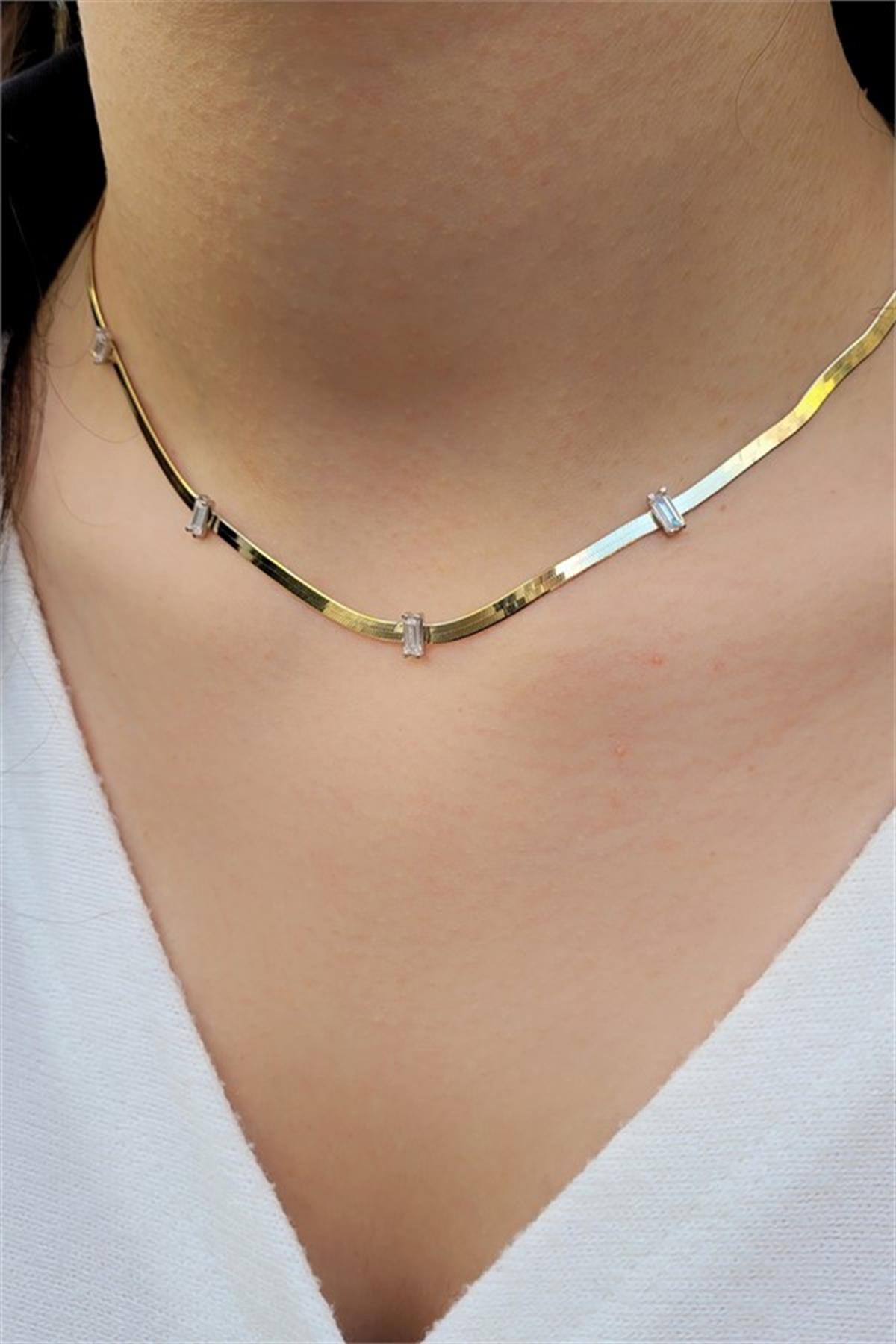 Baget Taşlı İtalyan Gümüş Zincir Kolye