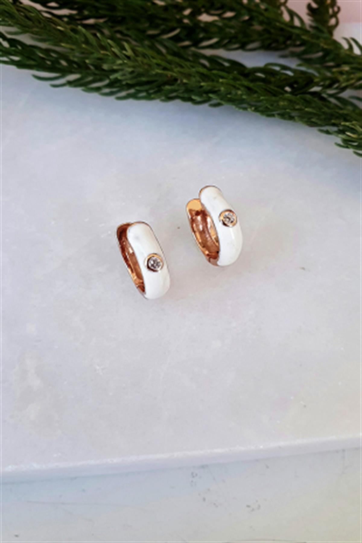 Beyaz Mineli Gümüş Halka Küpe