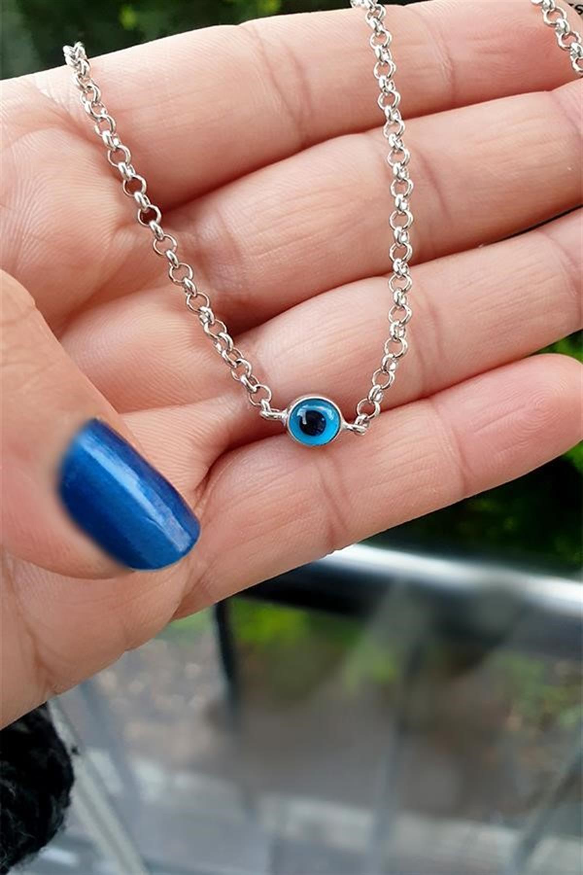 Büyük Nazarlı Zincir Gümüş Kolye