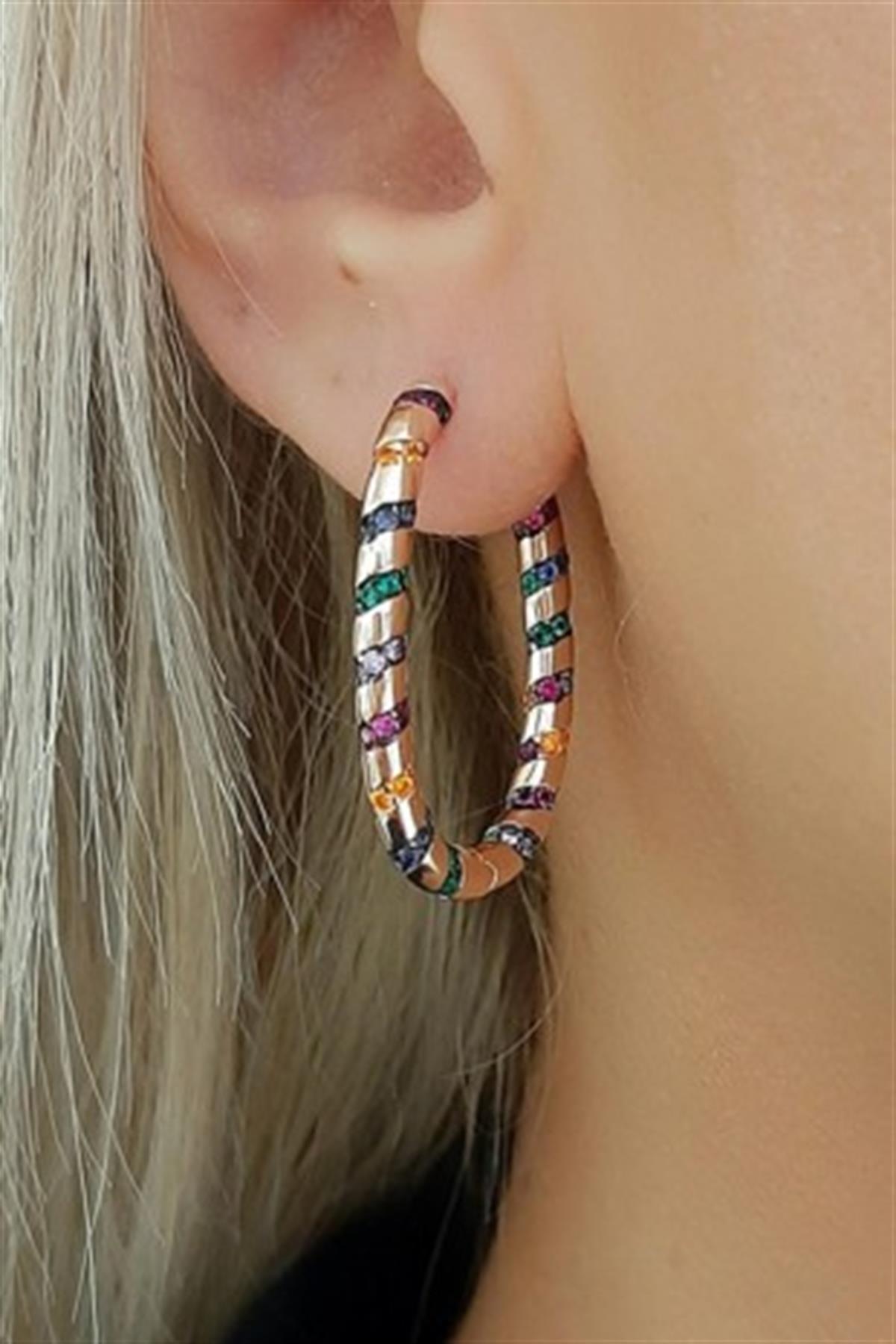 Gümüş Multicolour İthal  Halka Küpe