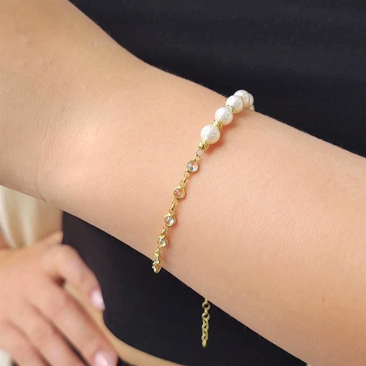 İncili Zirkon Taşlı Bileklik