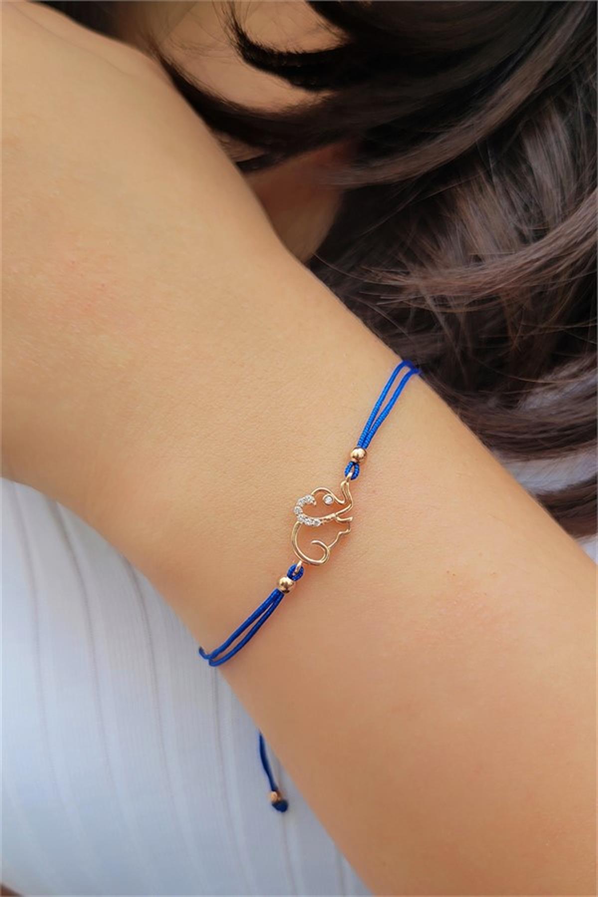 Lacivert İpli Gümüş Fil Bileklik