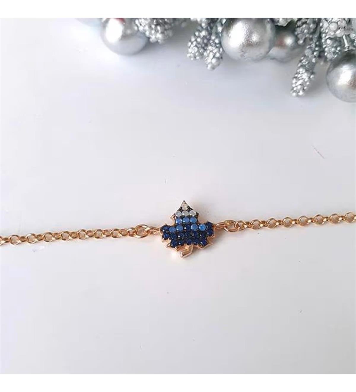 Mavi Geçişli Çınar Gümüş Bileklik