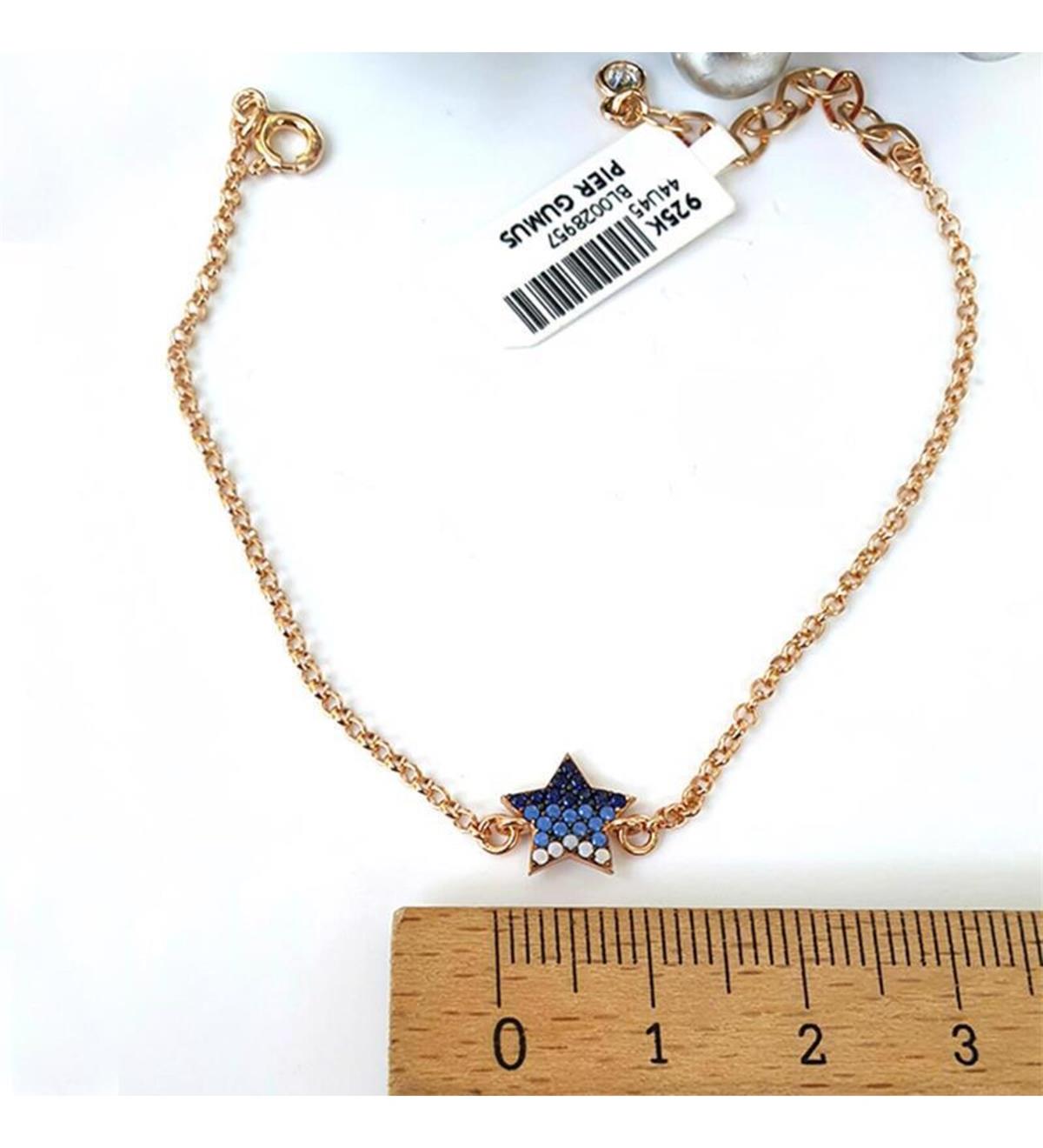 Mavi Geçişli Yıldız Gümüş Bileklik