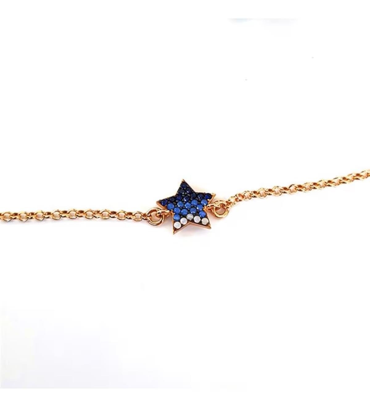 Mavi Geçişli Yıldız Gümüş Bileklik