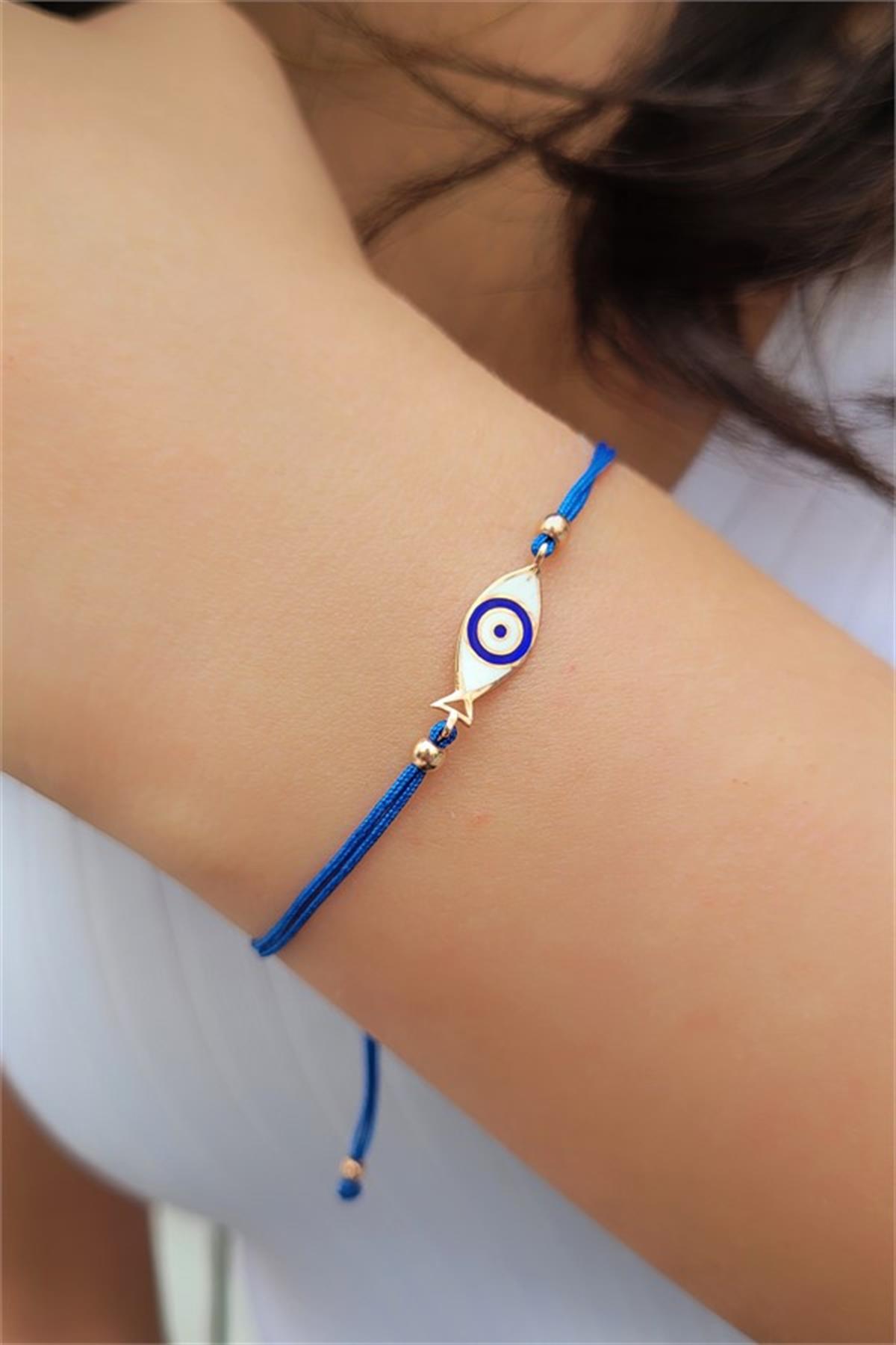 Mavi İpli Mineli Gümüş Bileklik