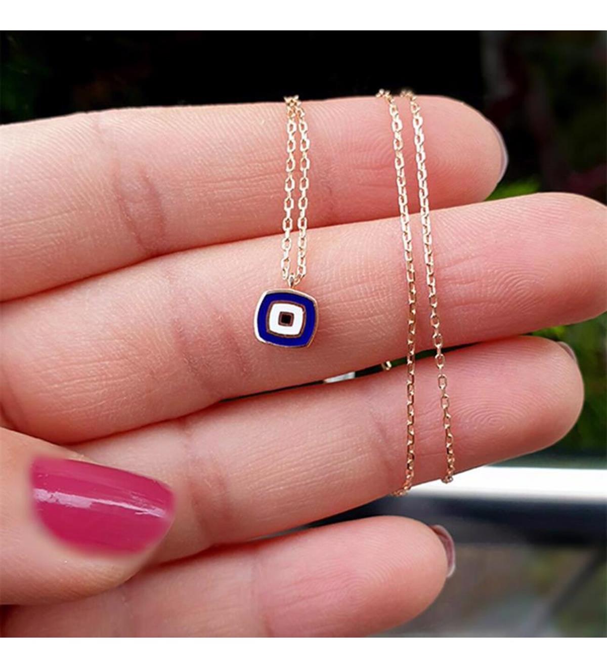 Mineli Çift Yönlü Nazar Boncuğu Gümüş Kolye