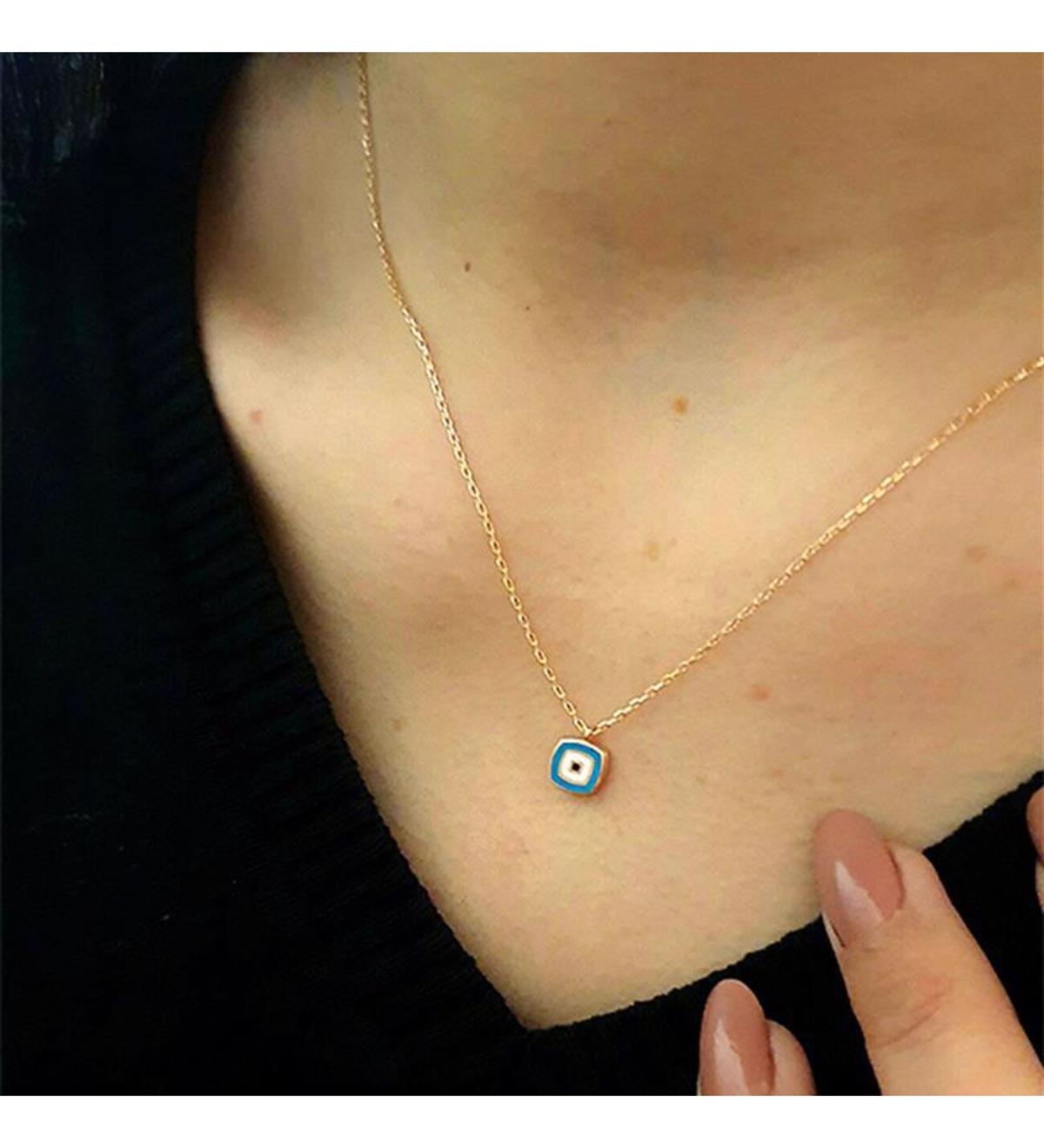 Mineli Çift Yönlü Nazar Boncuğu Gümüş Kolye