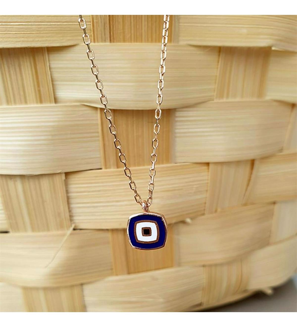 Mineli Çift Yönlü Nazar Boncuğu Gümüş Kolye