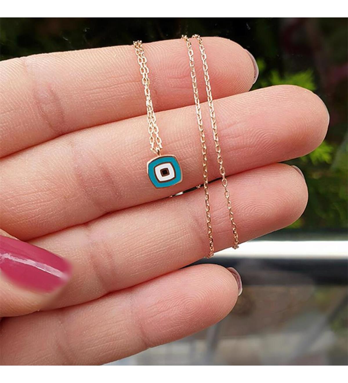 Mineli Çift Yönlü Nazar Boncuğu Gümüş Kolye