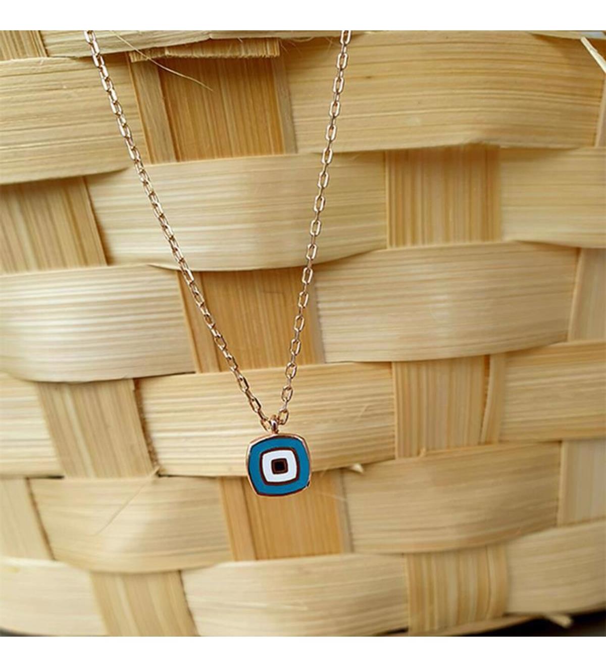 Mineli Çift Yönlü Nazar Boncuğu Gümüş Kolye