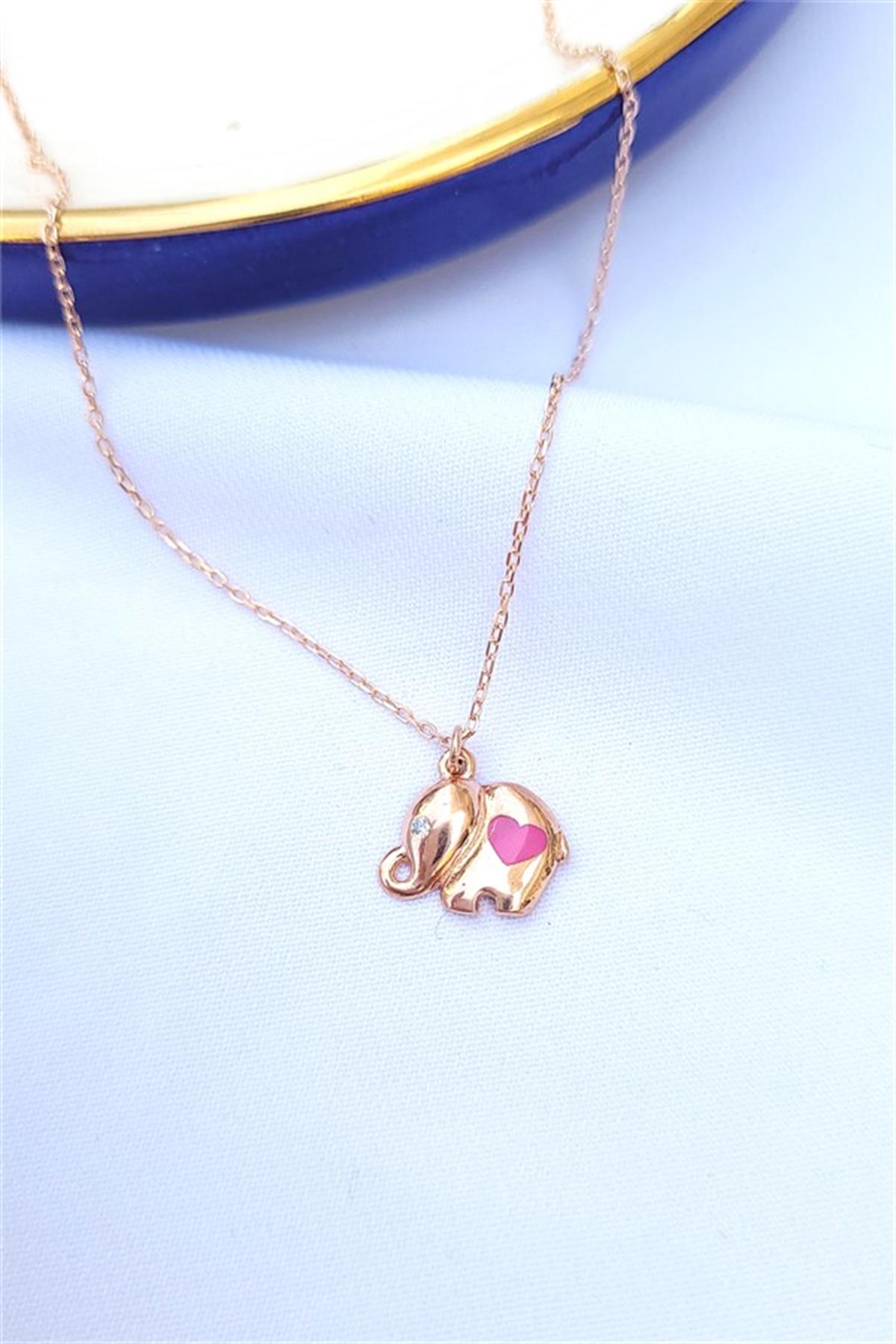 Mineli Gümüş Fil Kolye