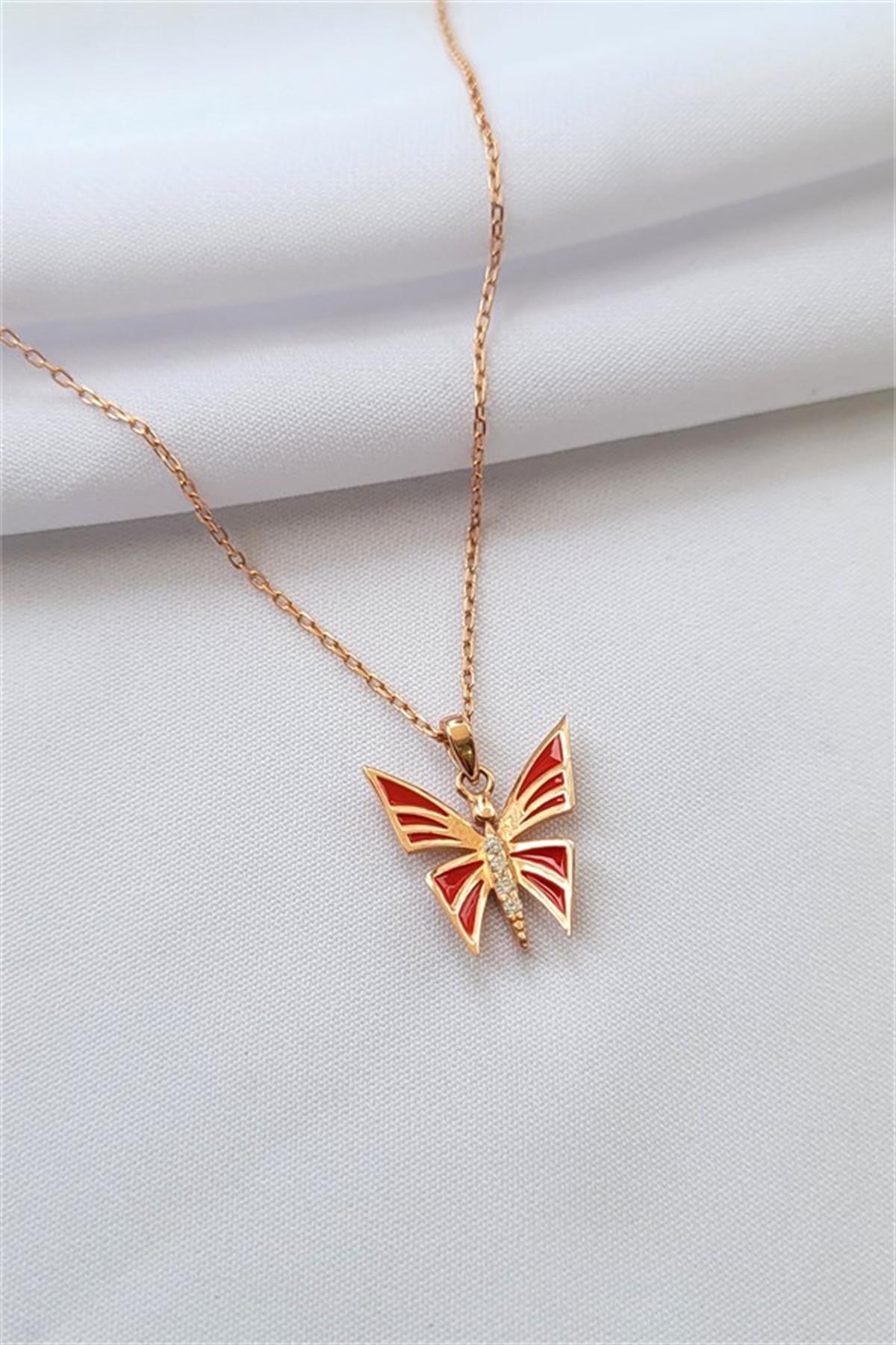 Mineli Kelebek Gümüş Kolye