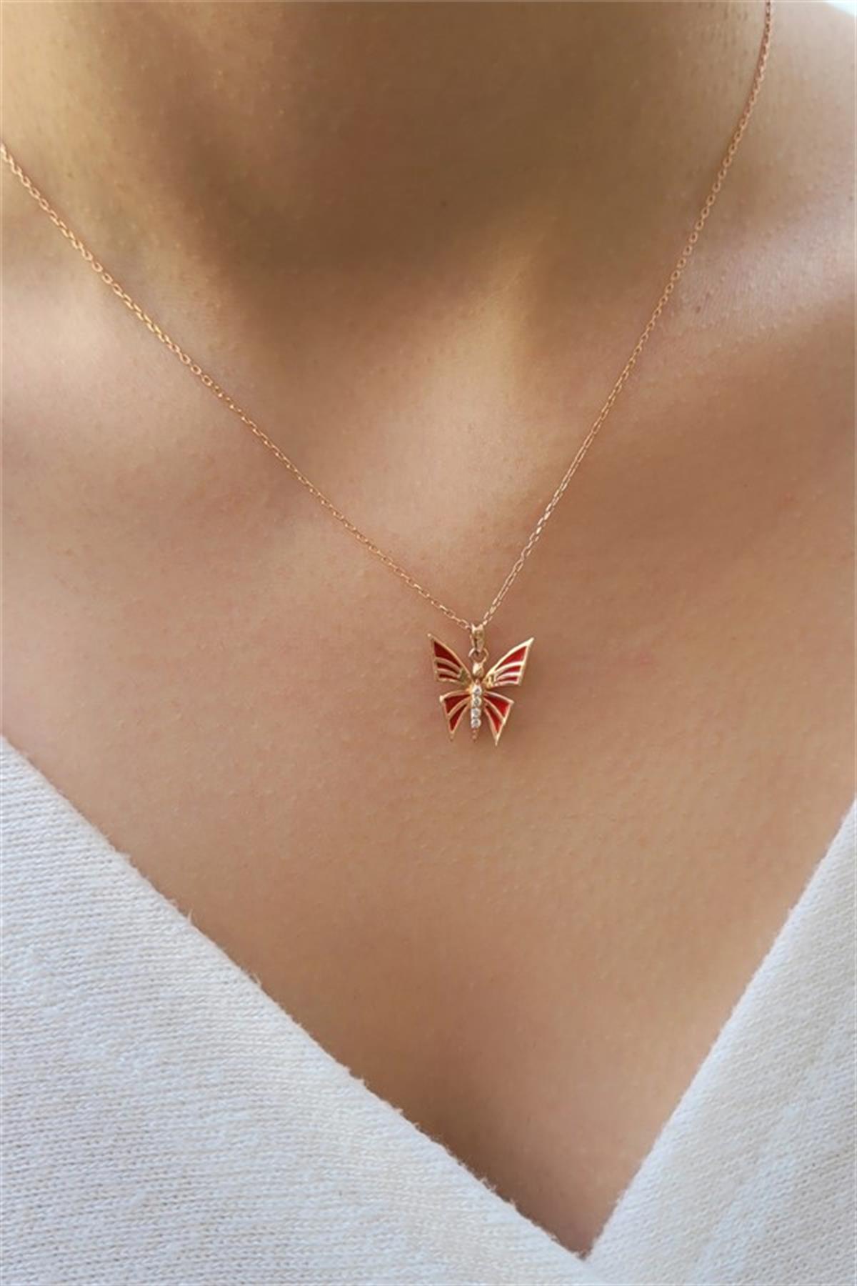 Mineli Kelebek Gümüş Kolye