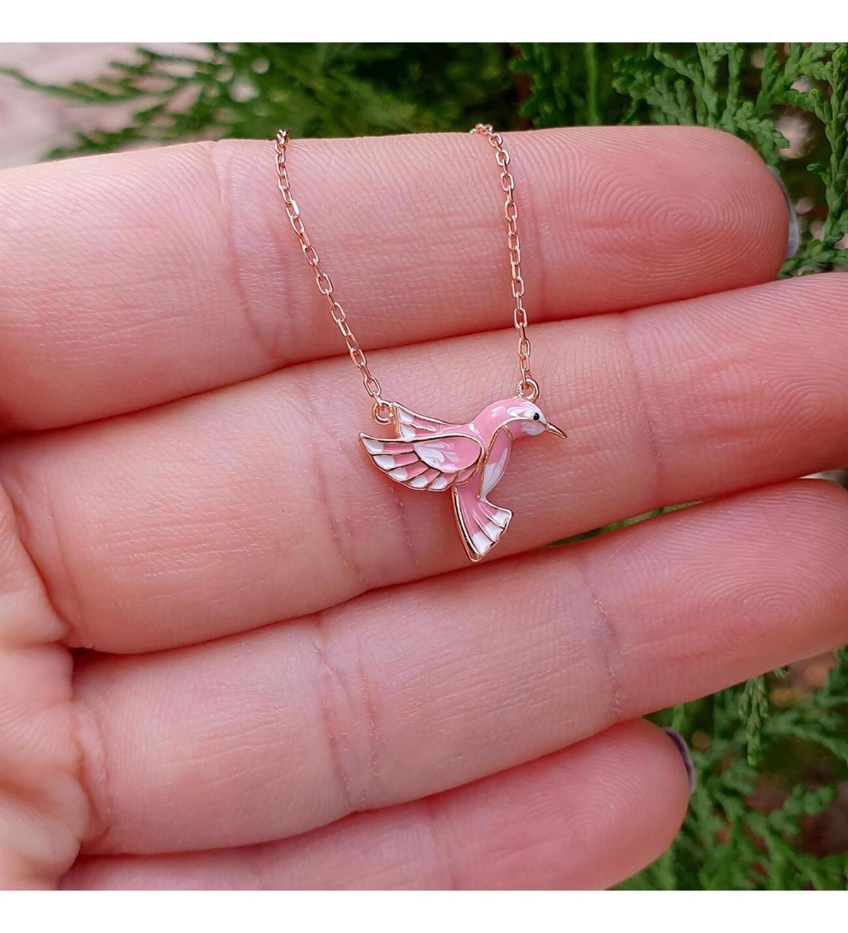 Mineli Kuş Gümüş Kolye