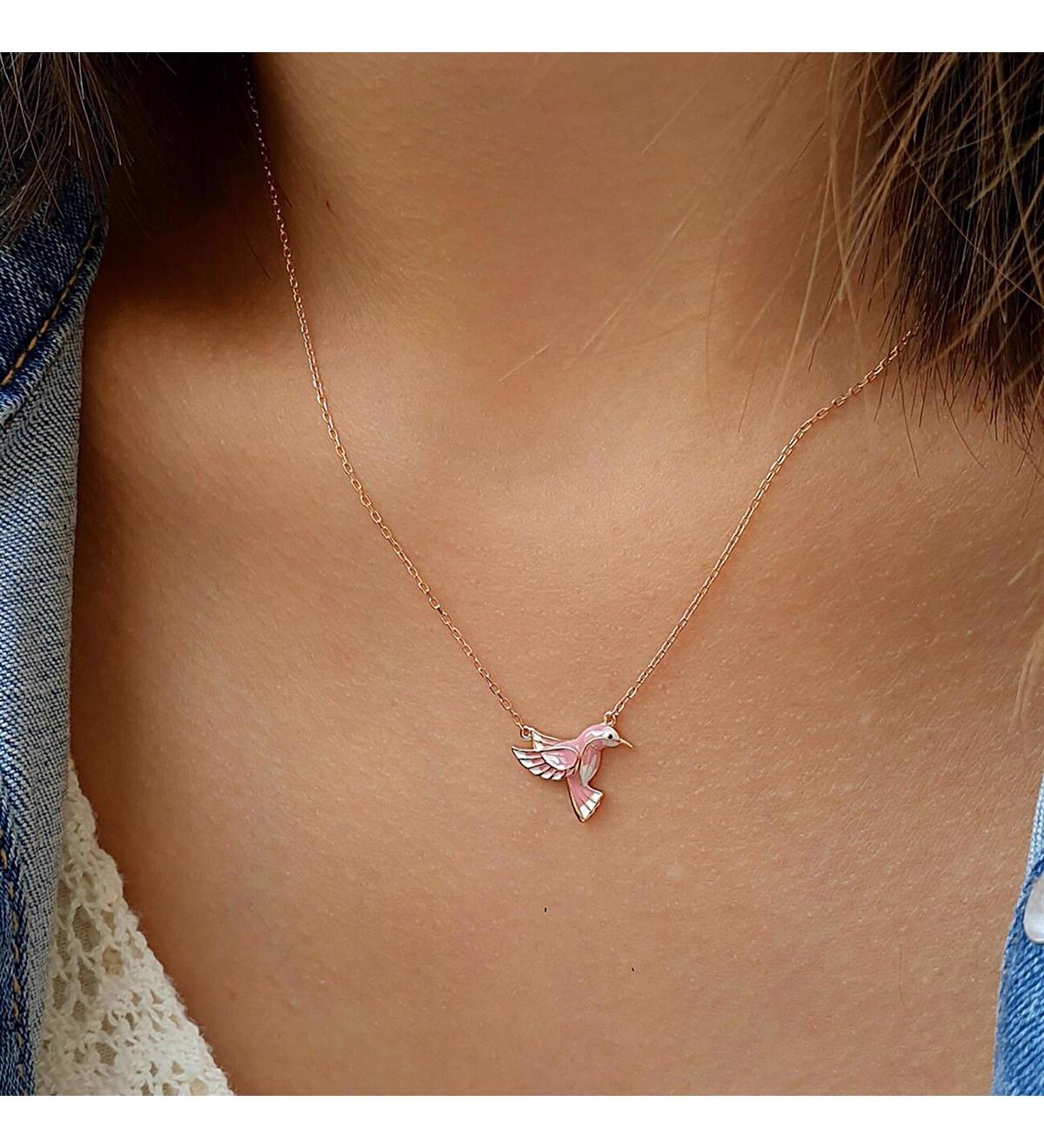 Mineli Kuş Gümüş Kolye