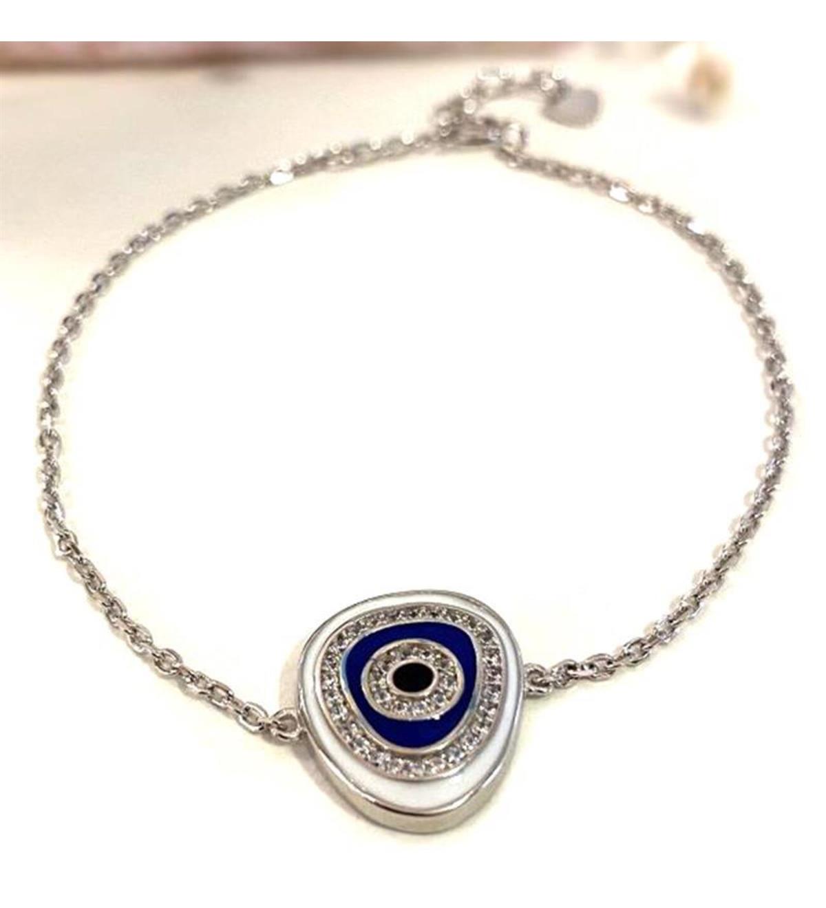 Mineli Nazar Boncuklu Gümüş Bileklik