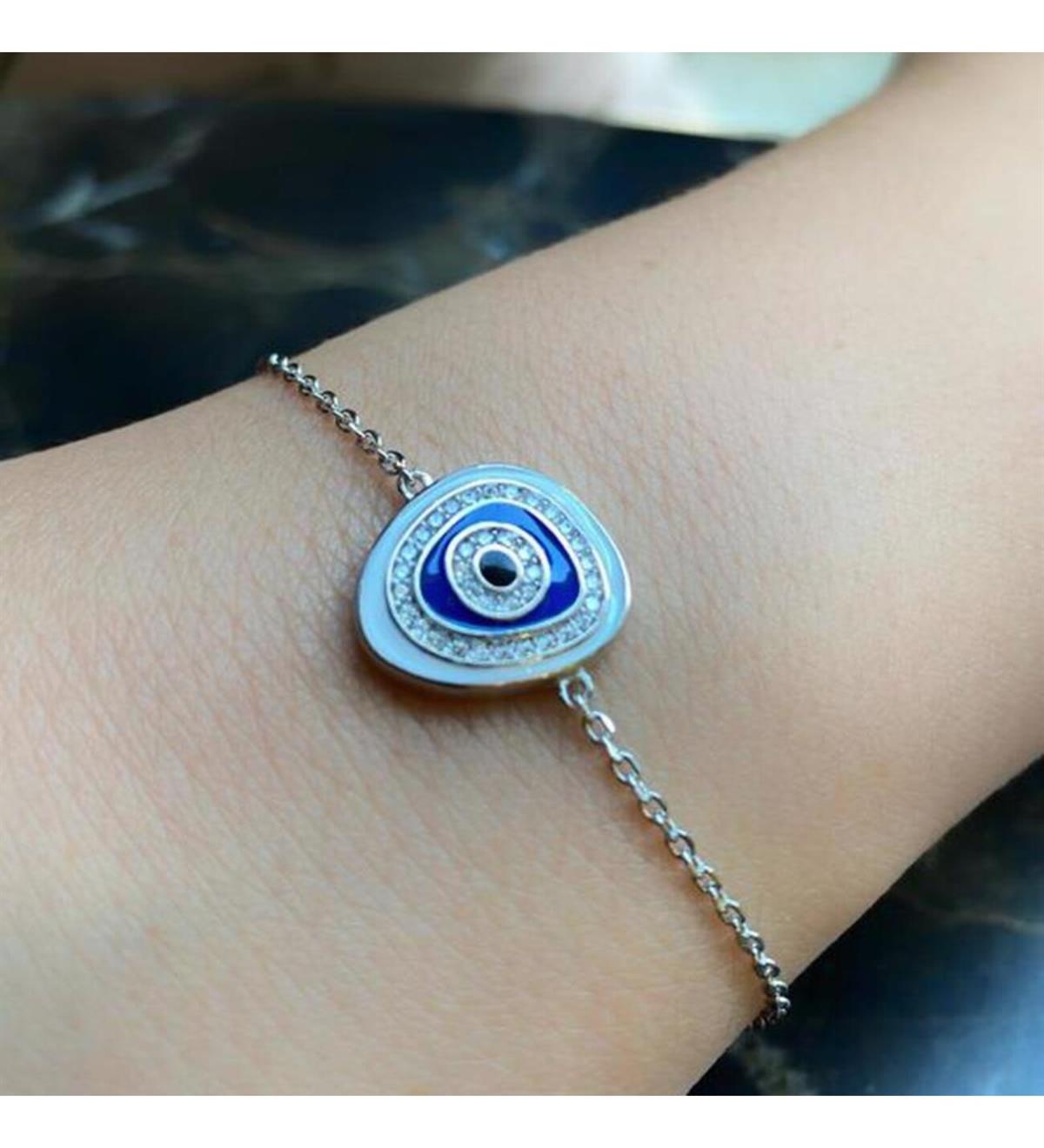 Mineli Nazar Boncuklu Gümüş Bileklik