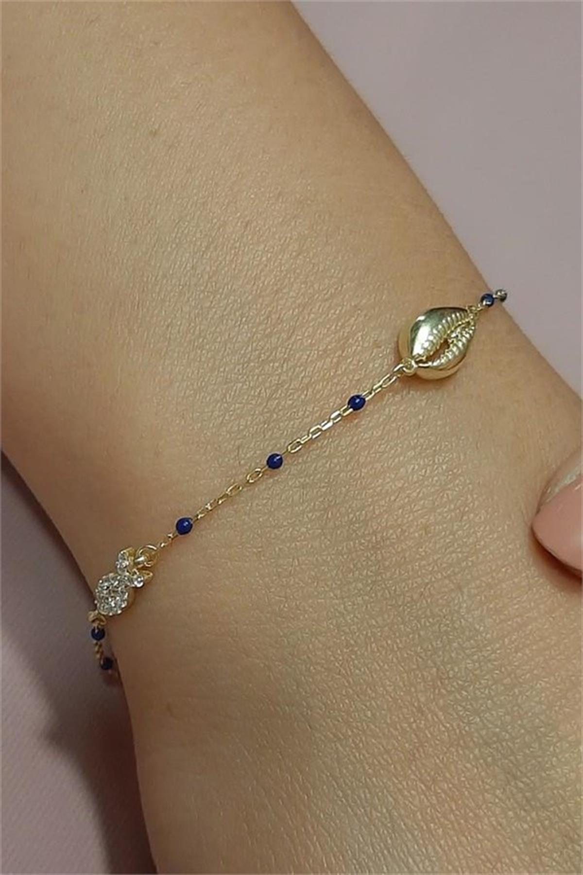 Mineli Taşlı Deniz Kabuğu Gümüş Bileklik