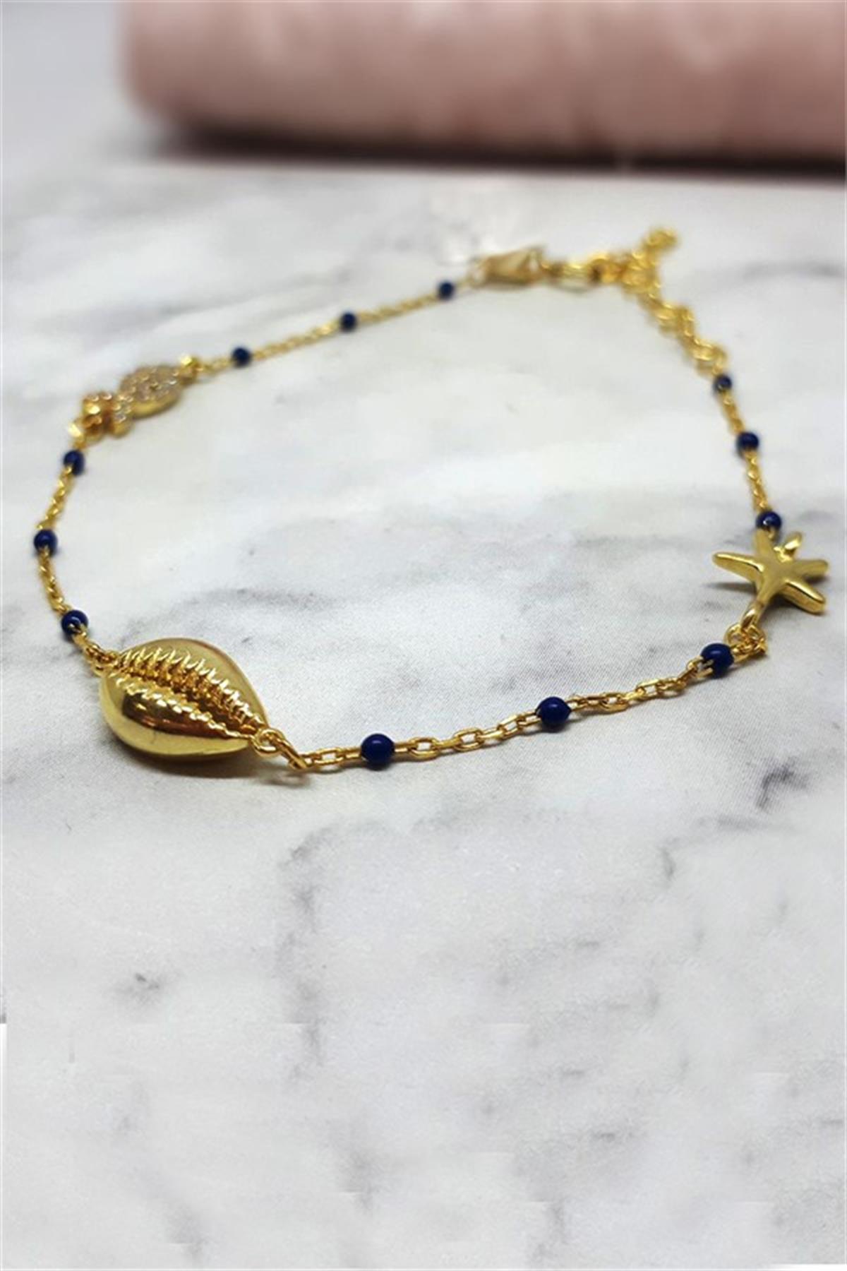 Mineli Taşlı Deniz Kabuğu Gümüş Bileklik