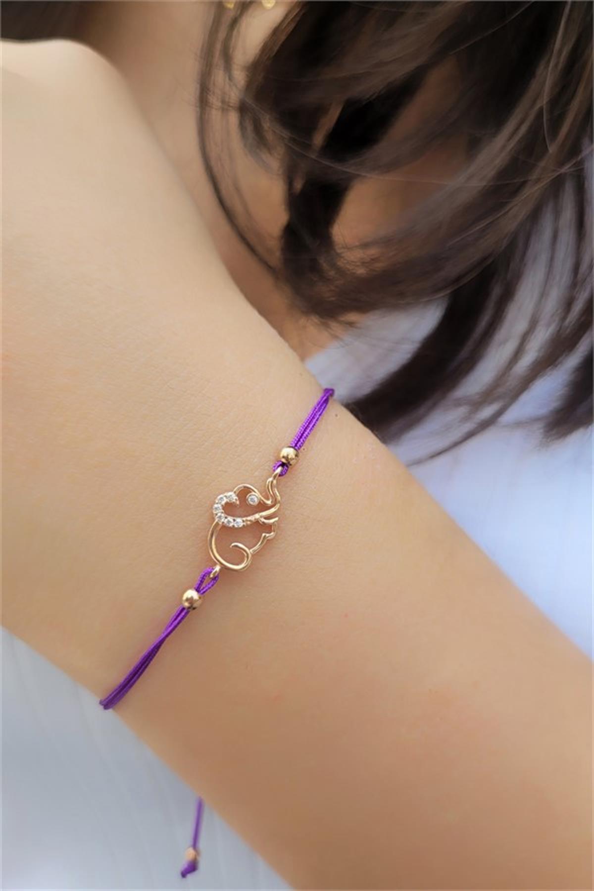 Mor İpli Gümüş Fil Bilekilk