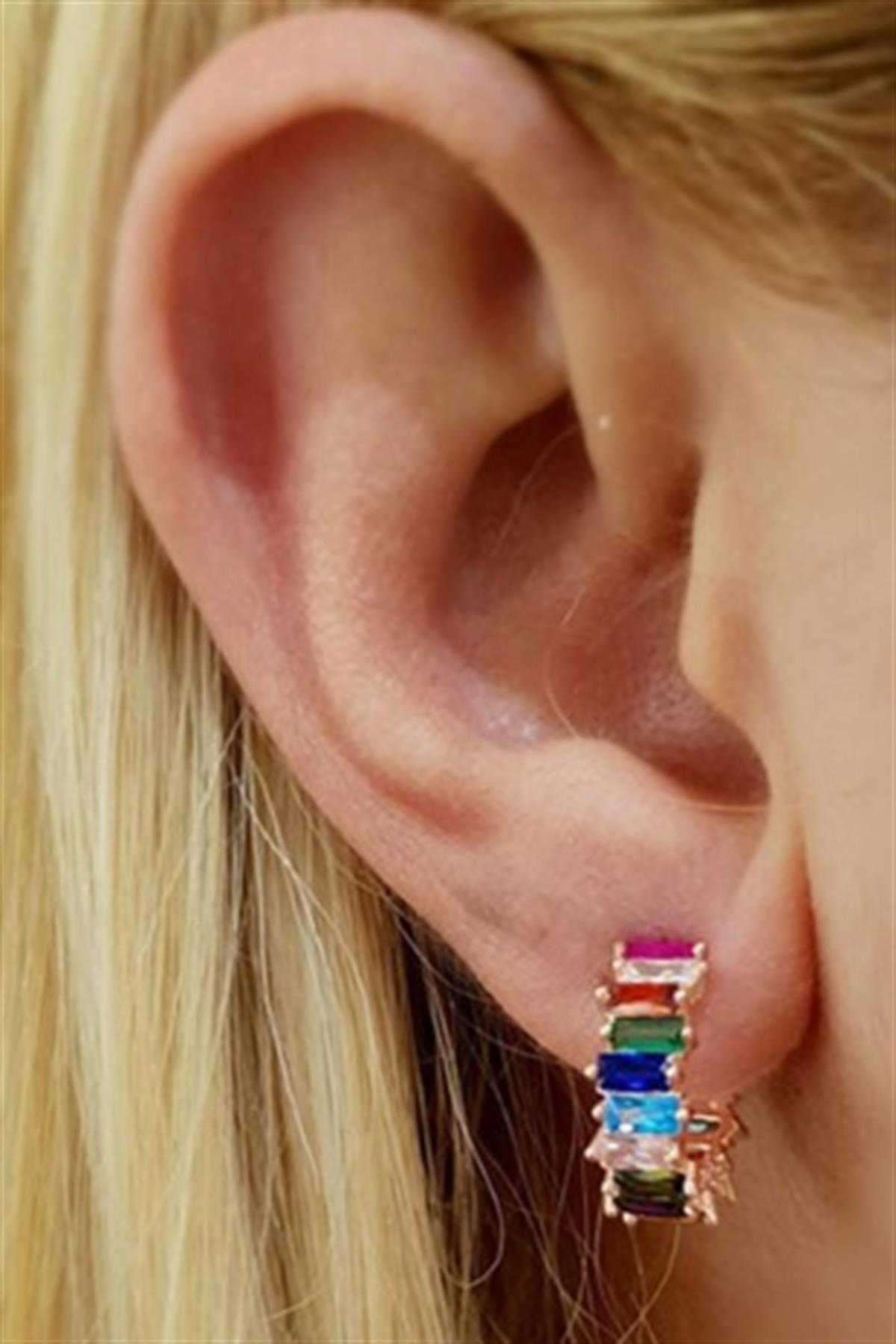 Multicolour Halka Küpe (Baget Taşlı Küpe)