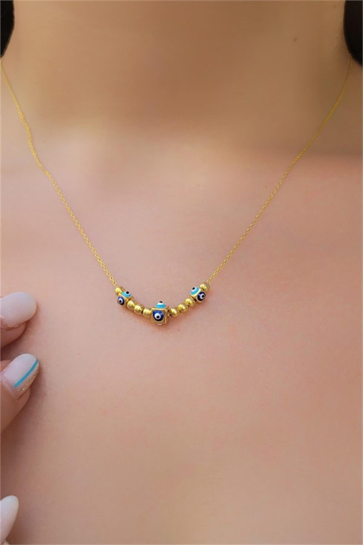 Nazarlı Toplu Gümüş Kolye