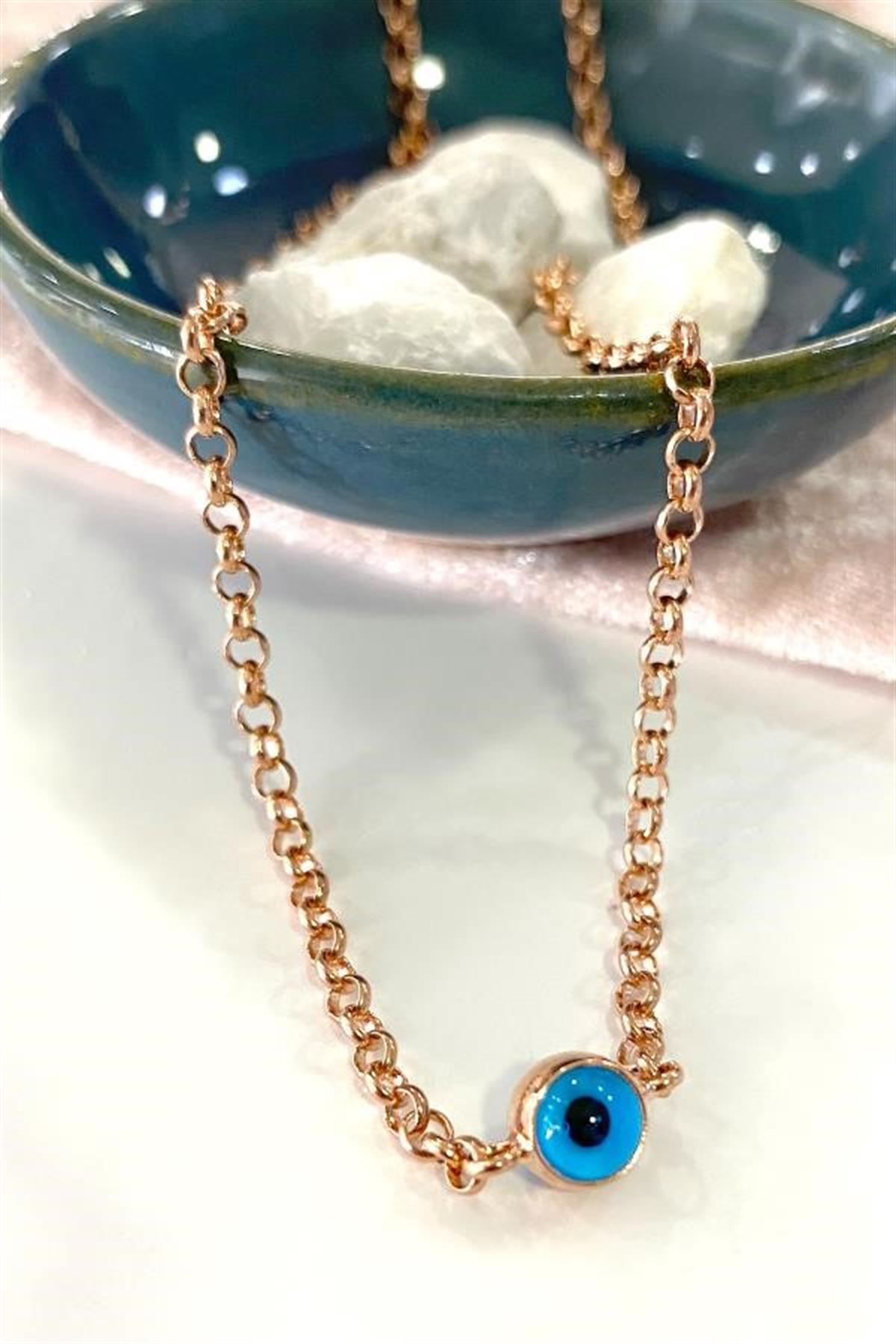 Nazarlı Zincir Gümüş Kolye