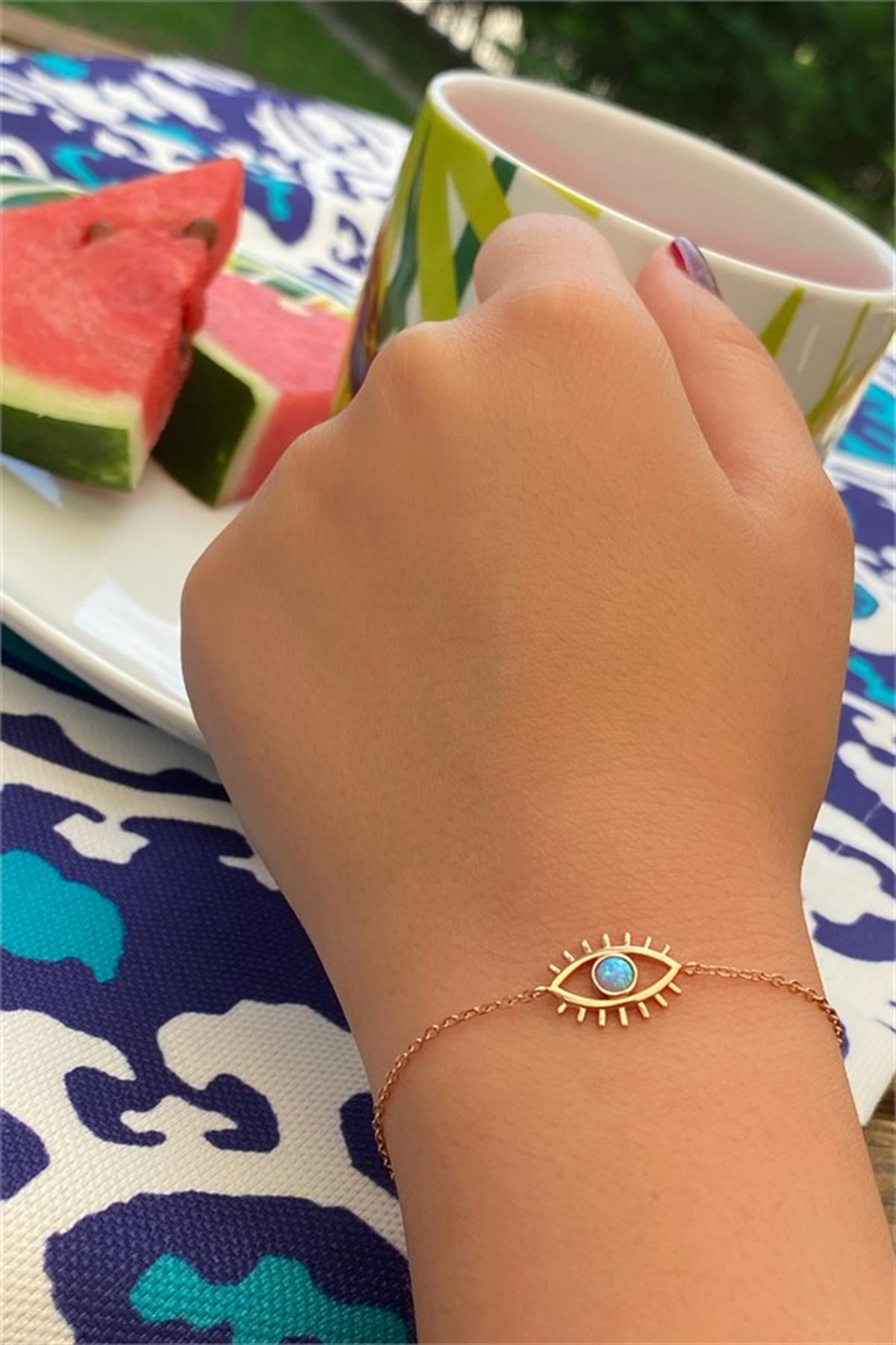 Opal Taşlı Gümüş Göz Bileklik