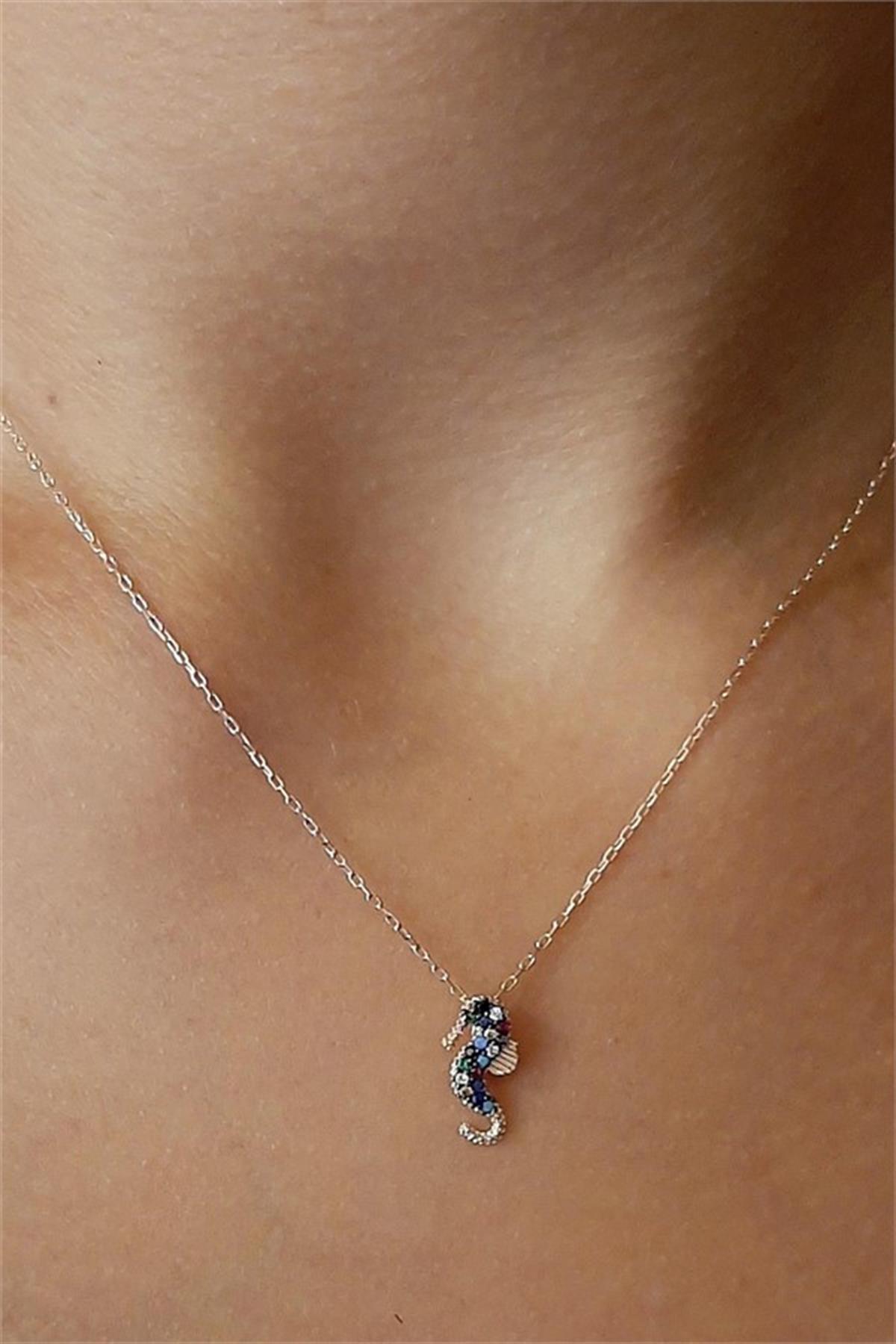 Renkli Denizatı Gümüş Kolye