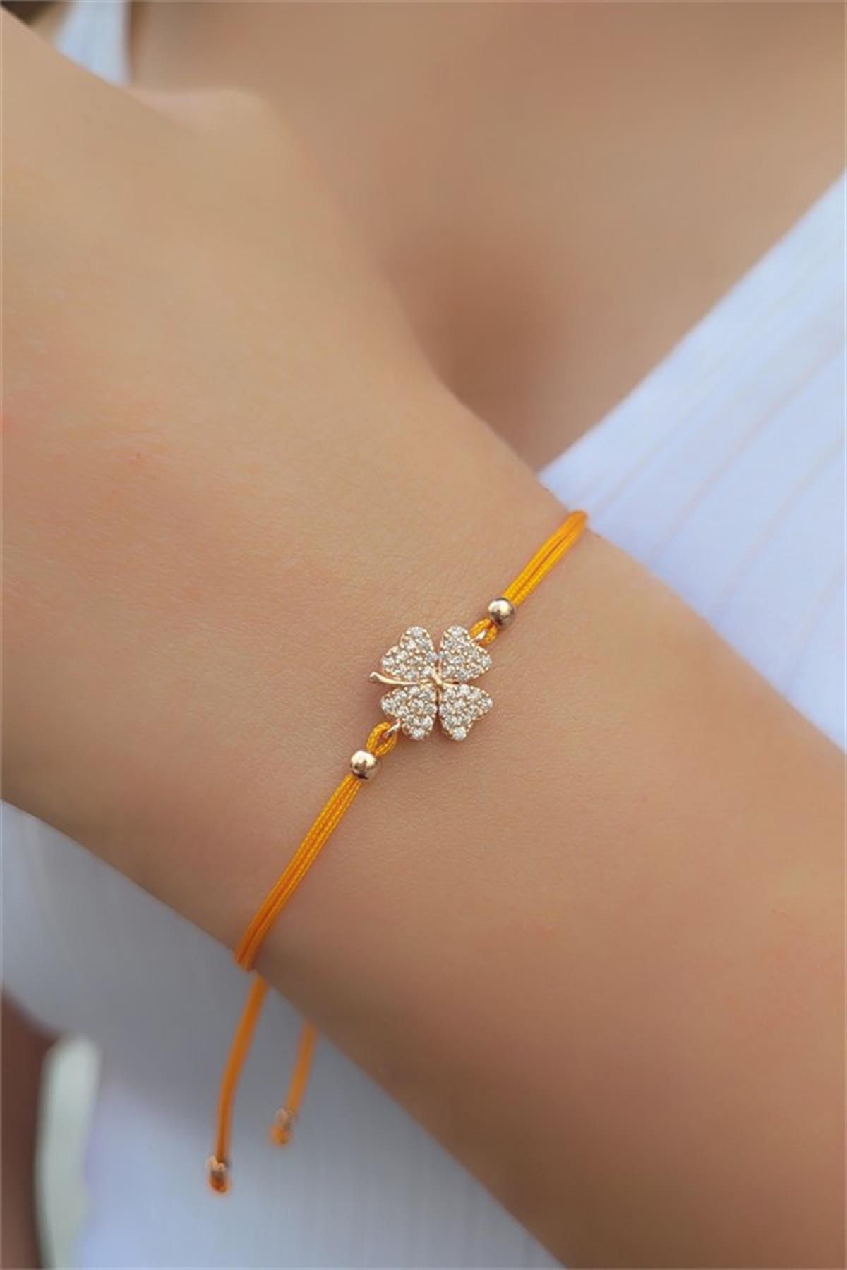 Rose Taşlı Gümüş Yonca Bileklik