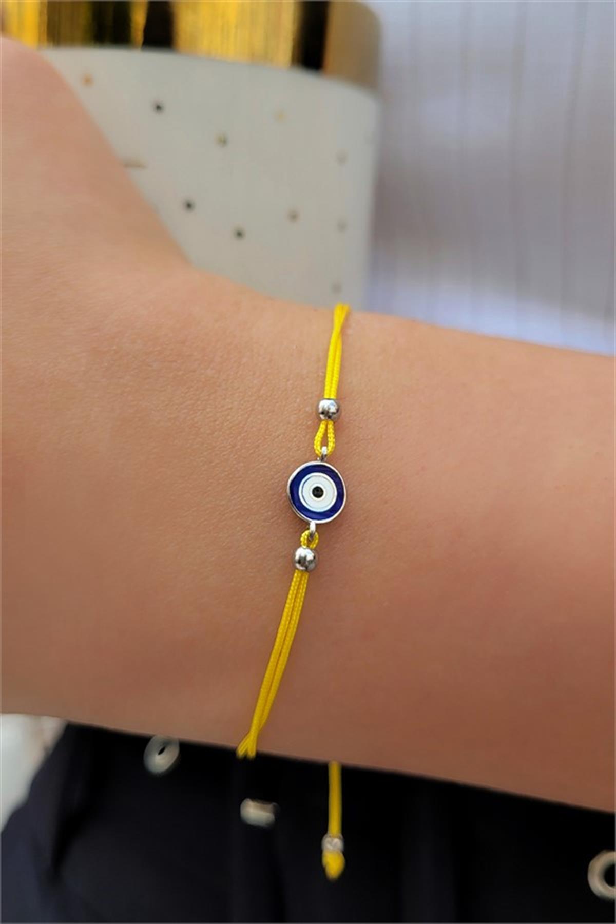 Sarı İpli Nazarlı Gümüş Bileklik