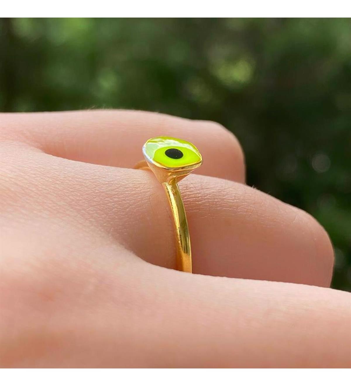 Sarı Mineli Gümüş Nazar Yüzük