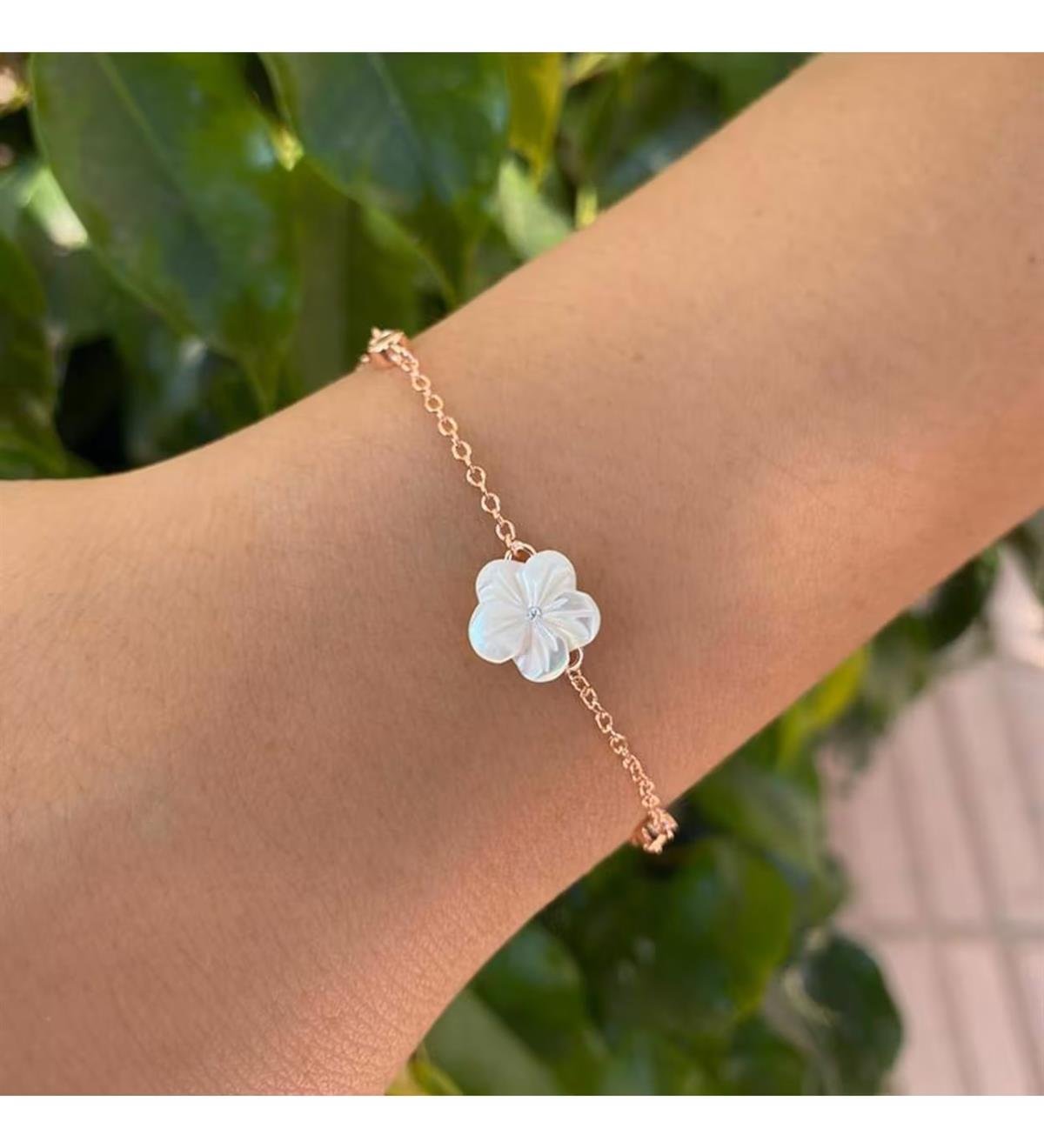 Sedefli Çiçek Gümüş Bileklik