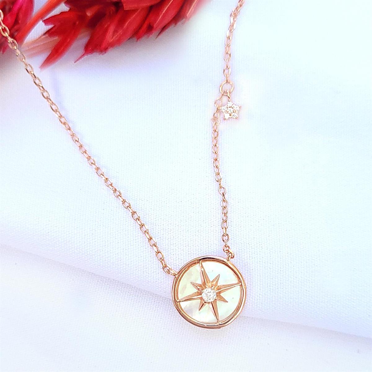 Sedefli Yıldız Gümüş Kolye