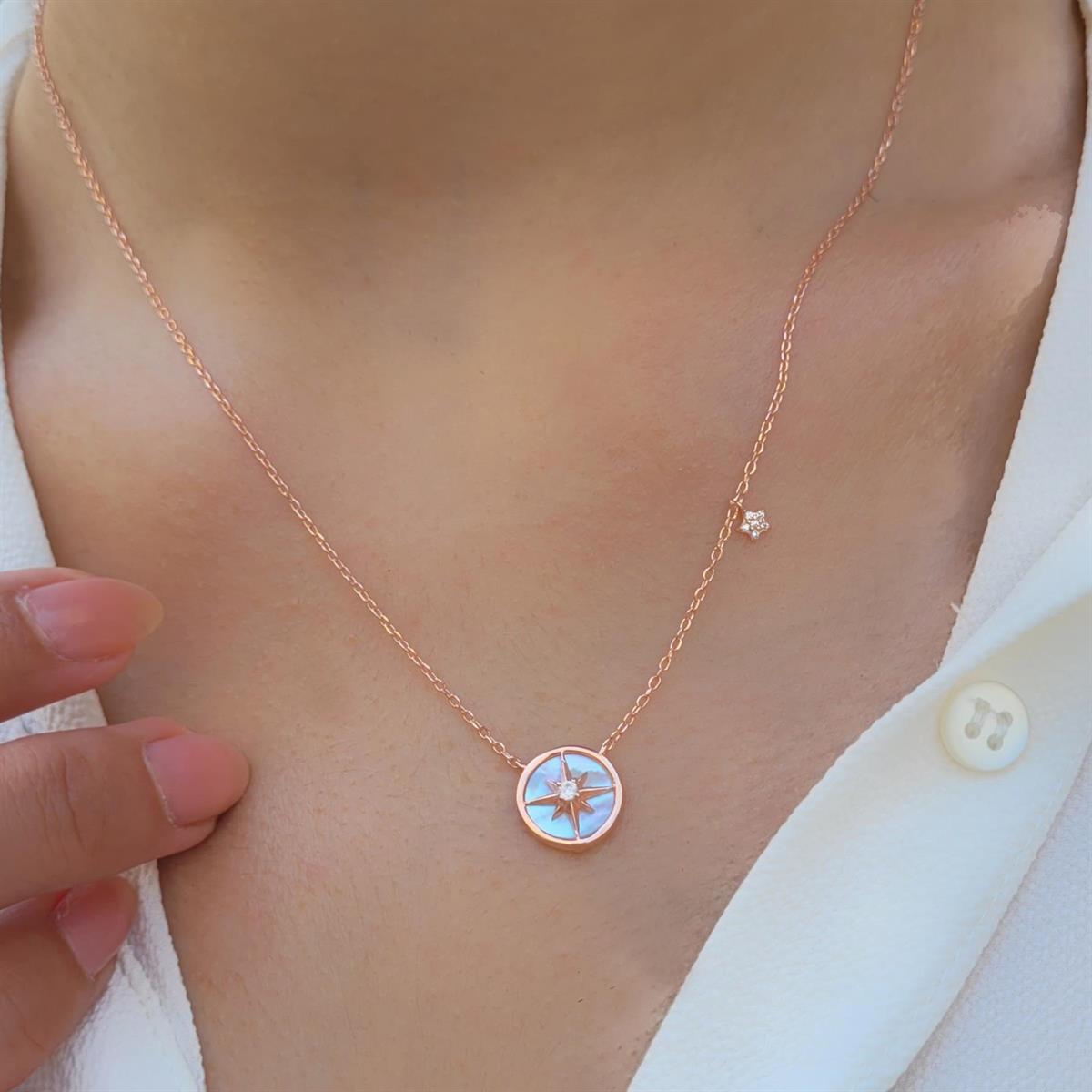 Sedefli Yıldız Gümüş Kolye